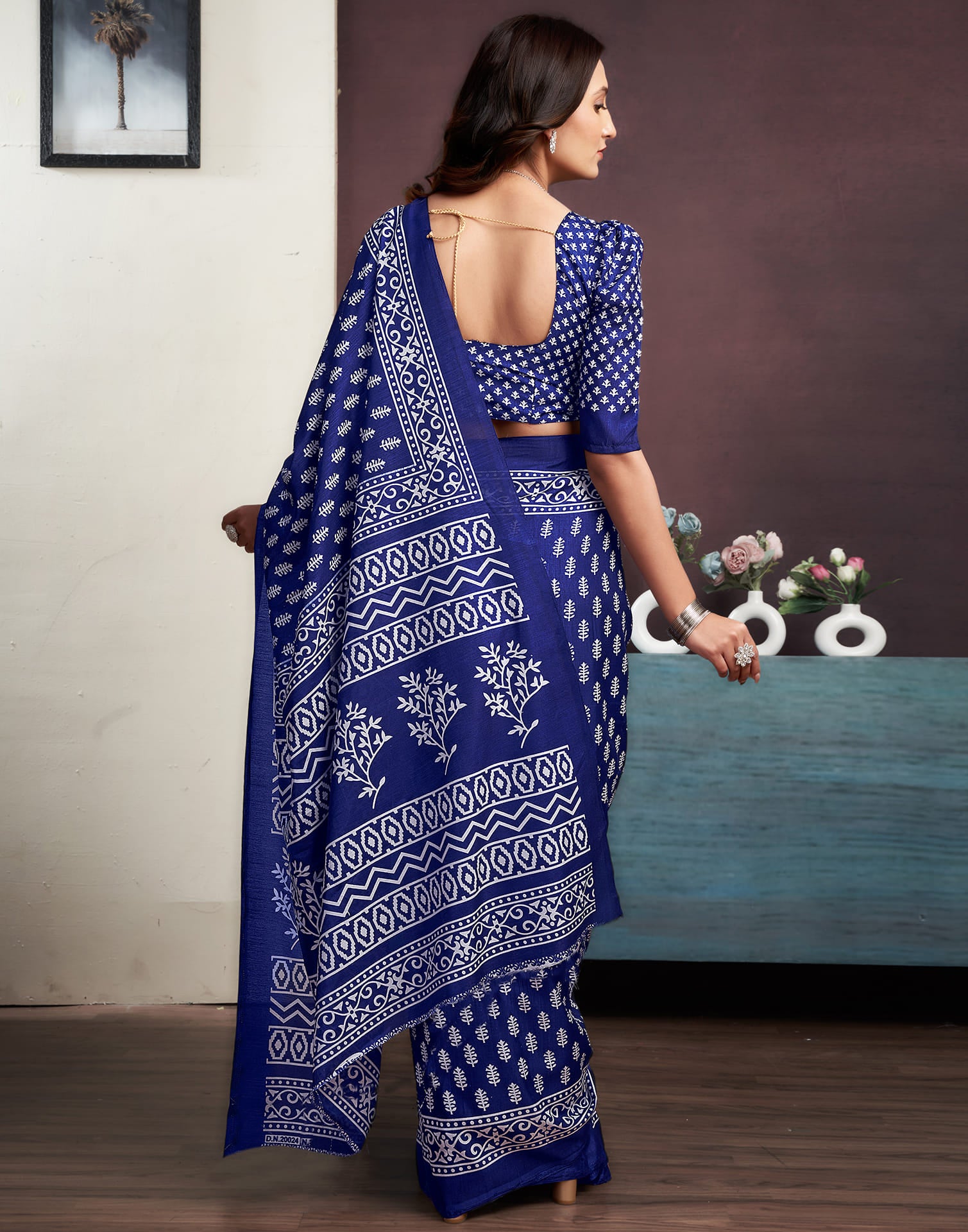 Blue Dola Silk Printed Printed Saree