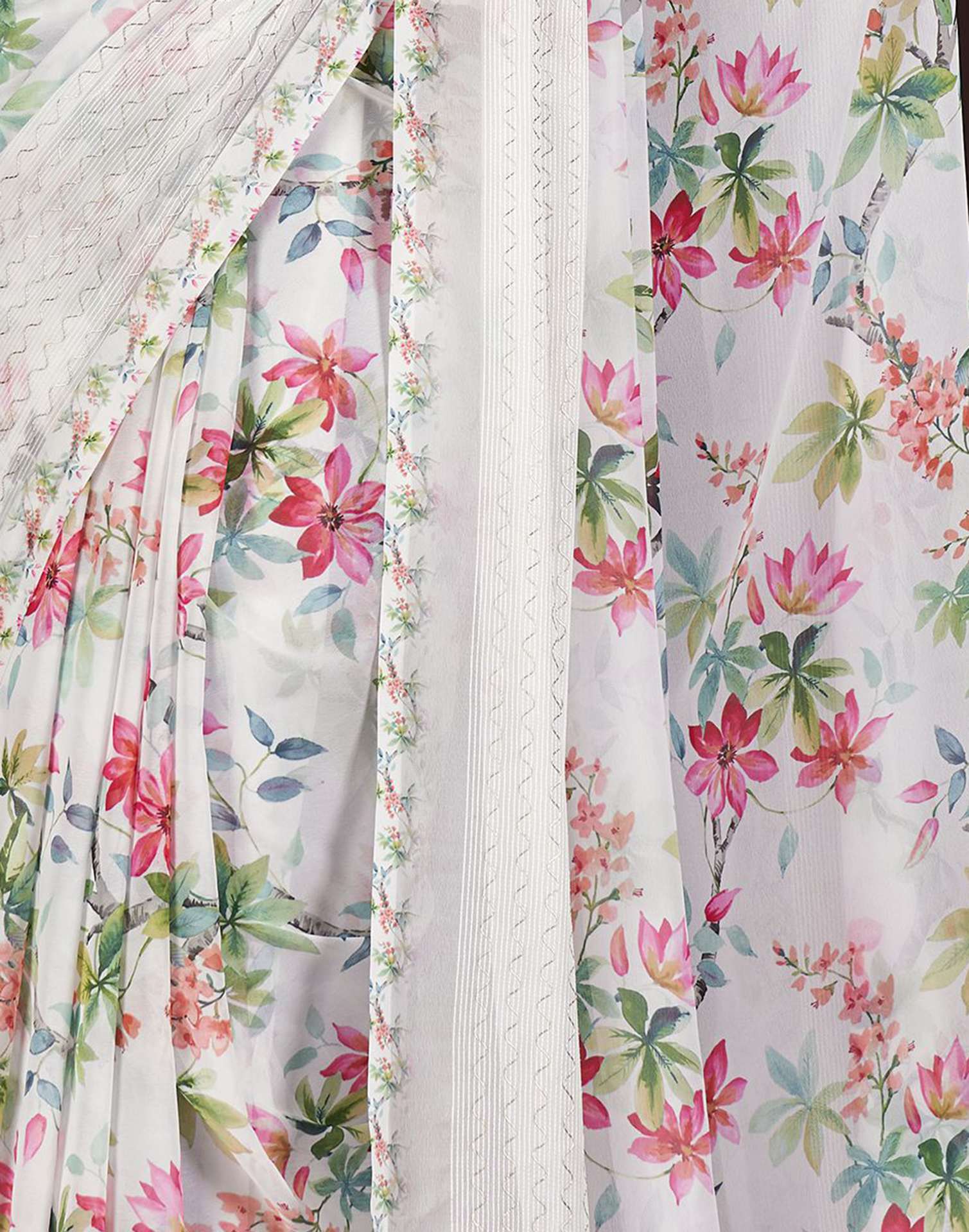 White Floral Printed Georgette Saree