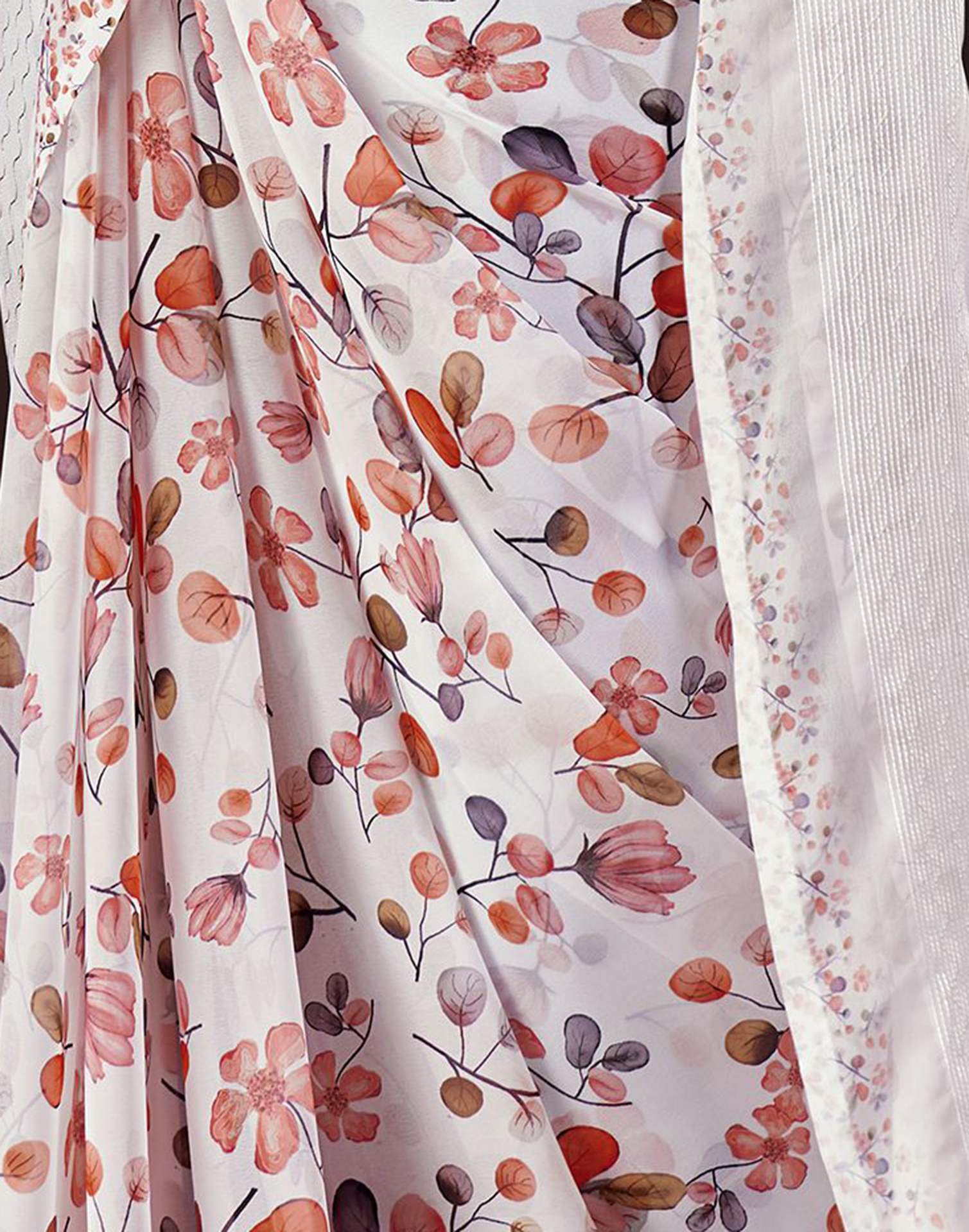White Floral Printed Georgette Saree