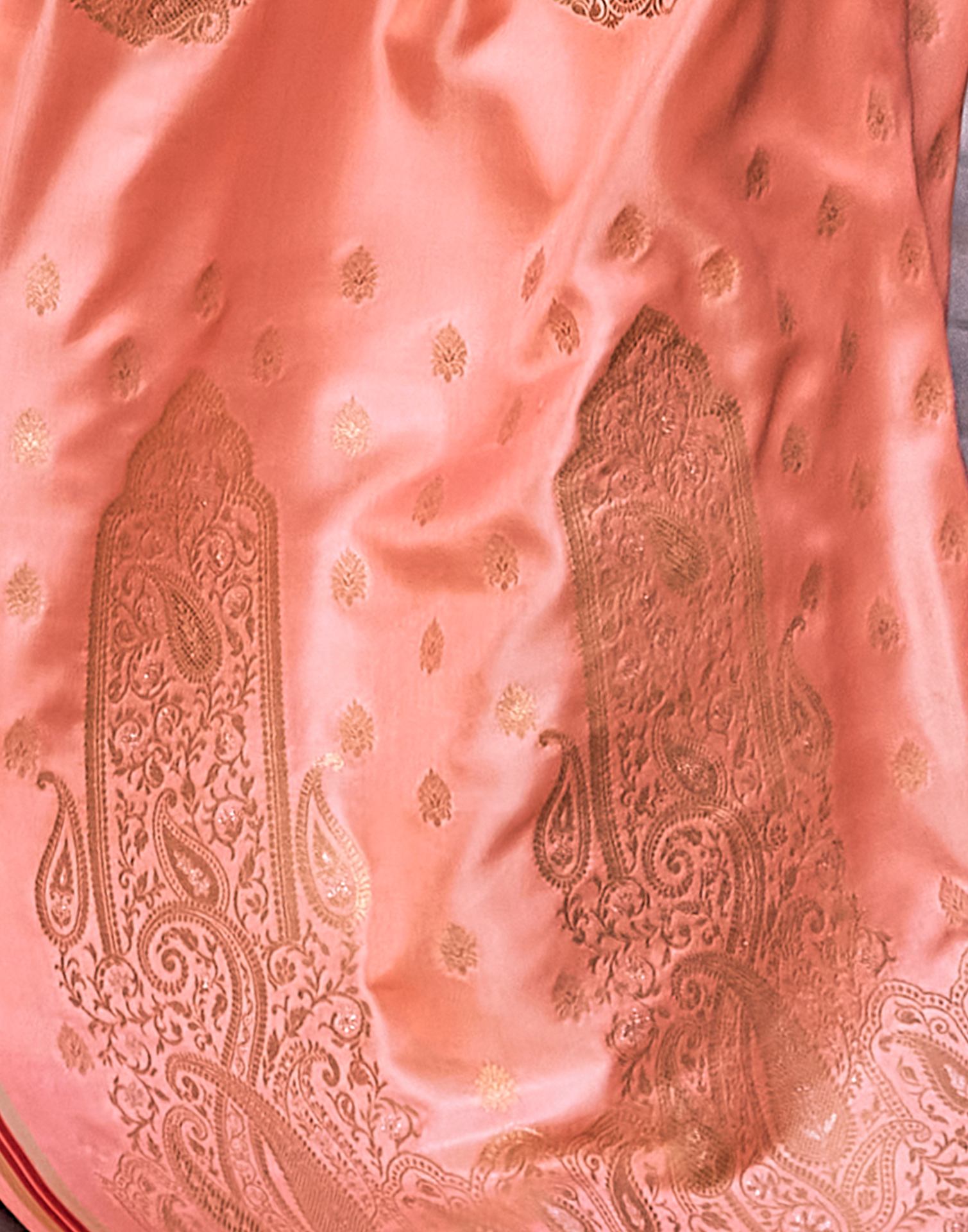 Peach Jacquard Silk Saree