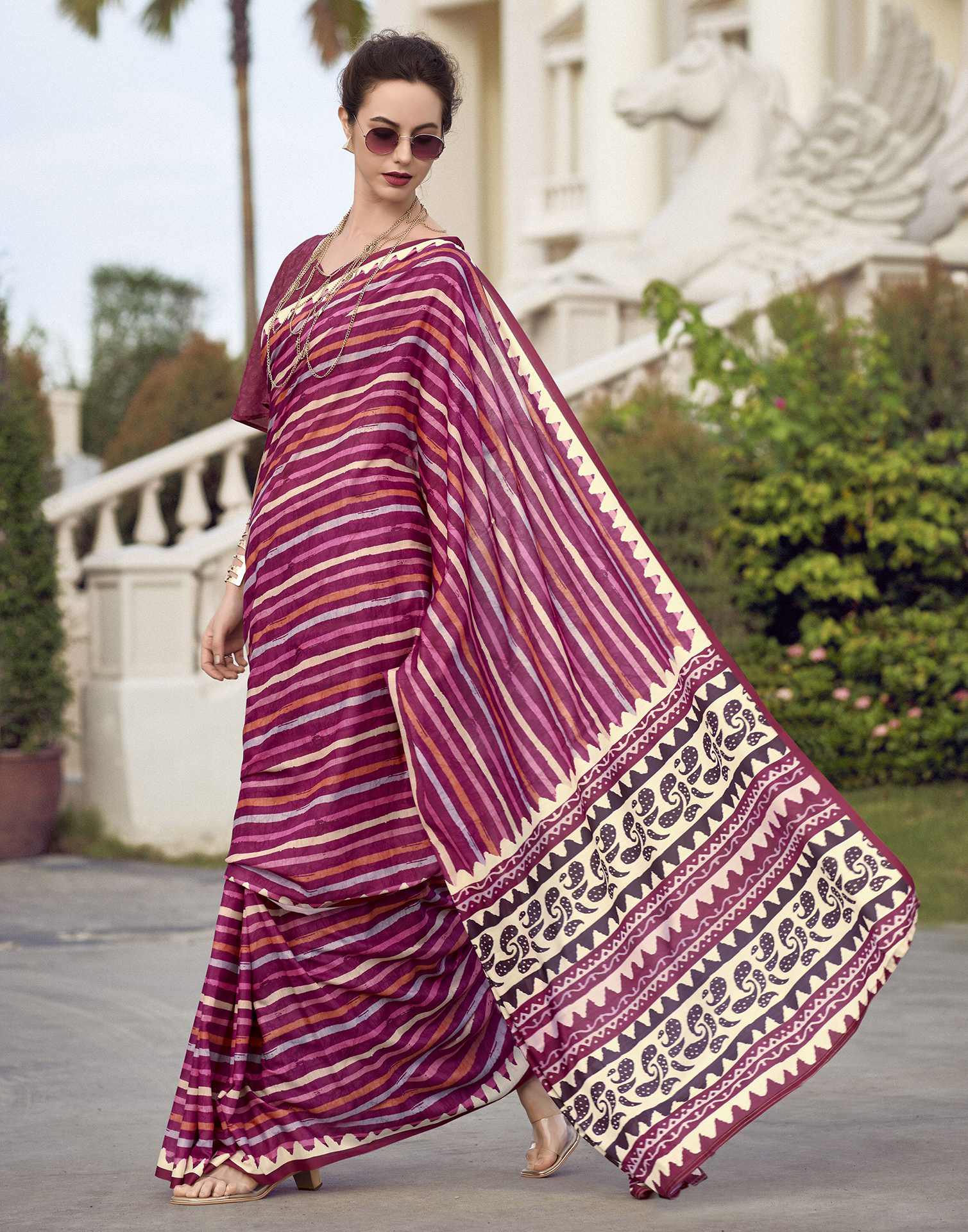 Rani Pink Leheriya Printed Cotton Silk Saree