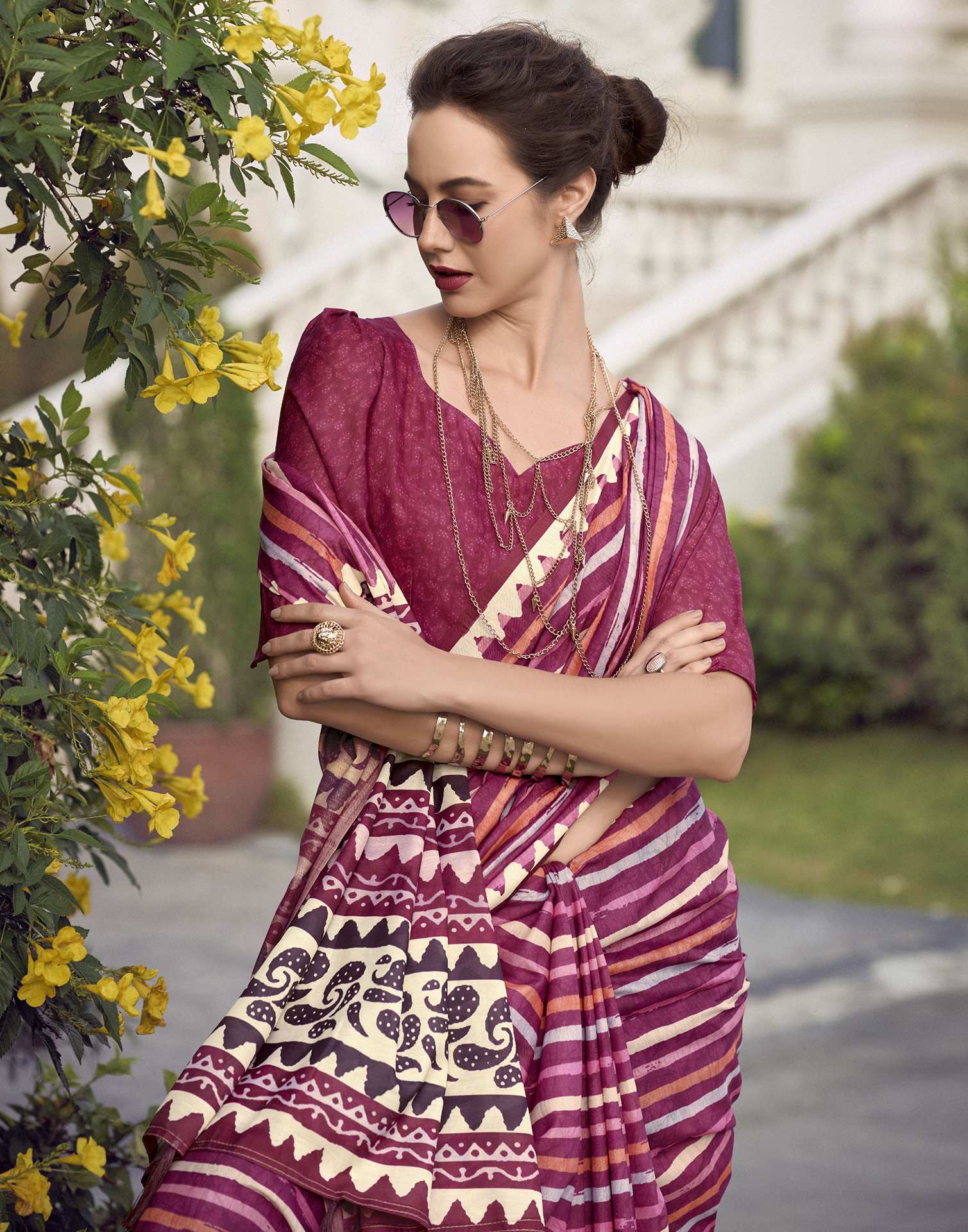Rani Pink Leheriya Printed Cotton Silk Saree