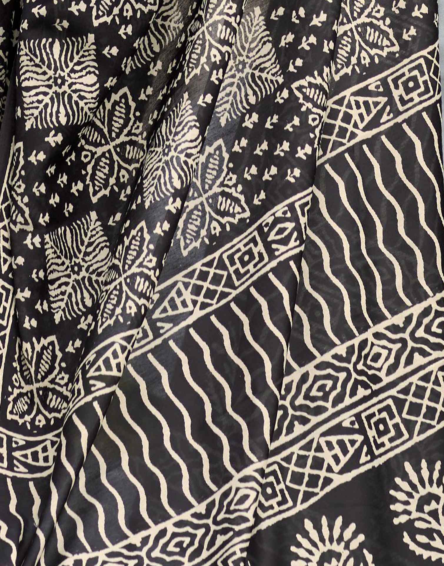 Black Printed Cotton Silk Saree
