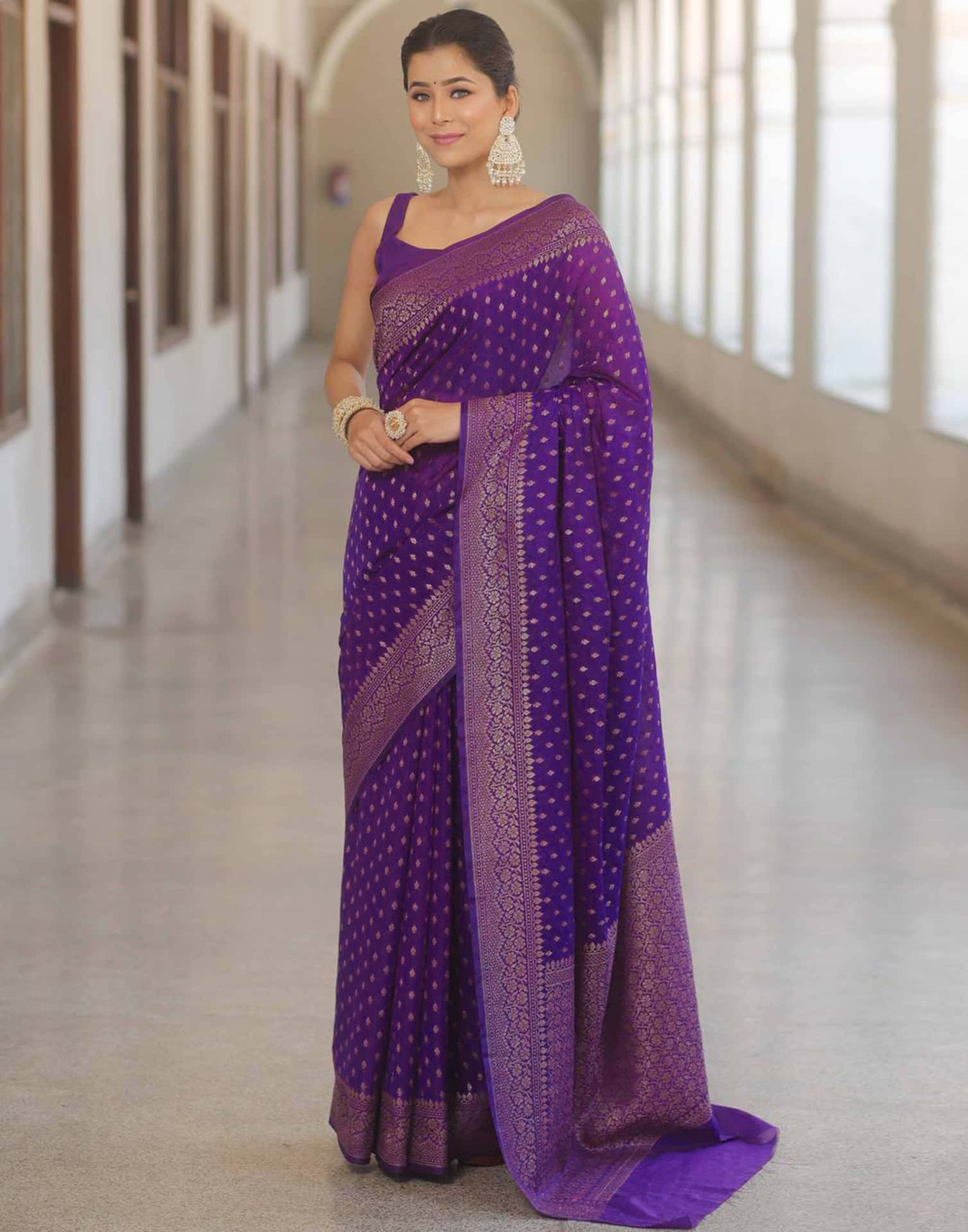 Purple Silk Woven Kanjivaram Saree