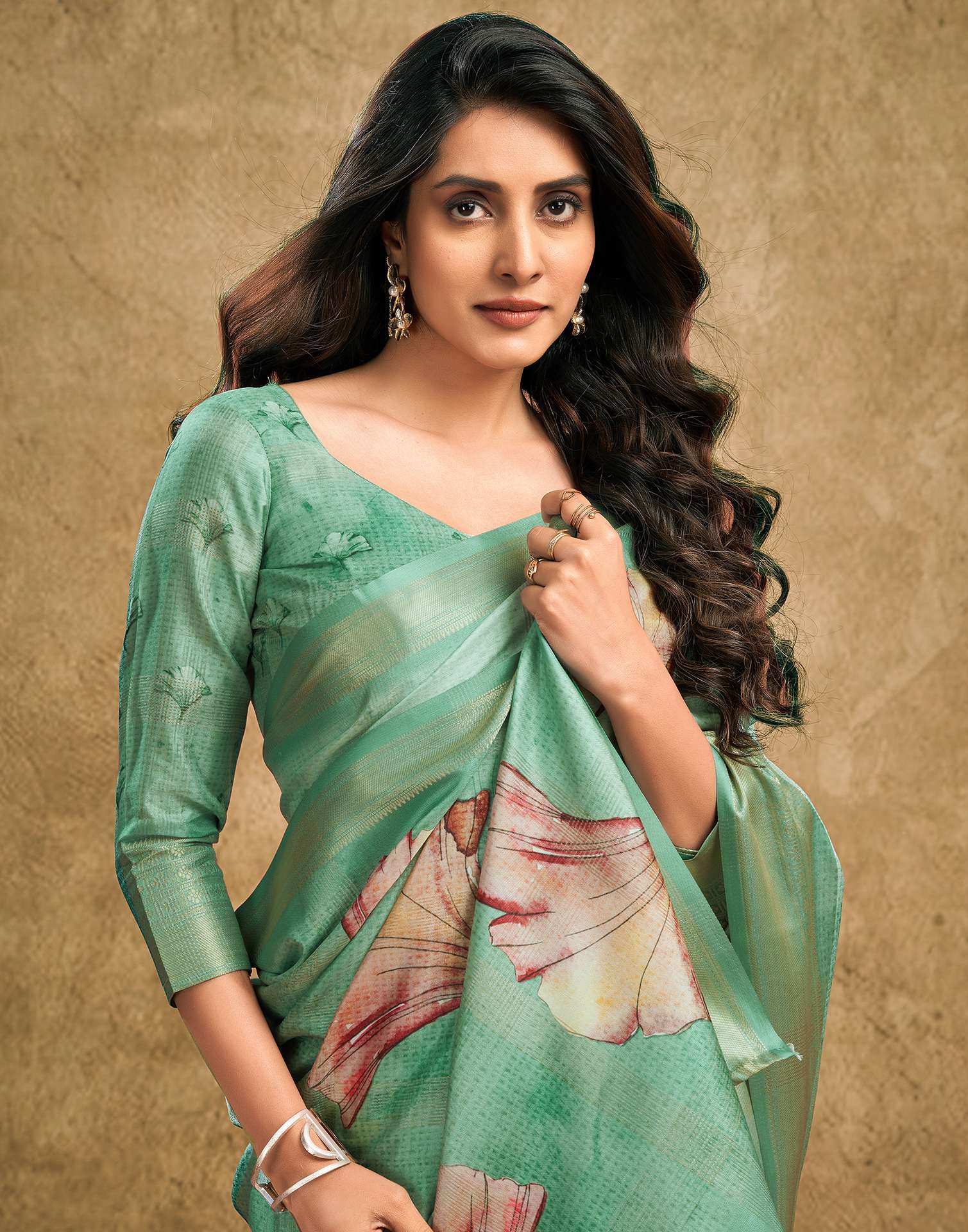 Light Pista Green Printed Silk Saree