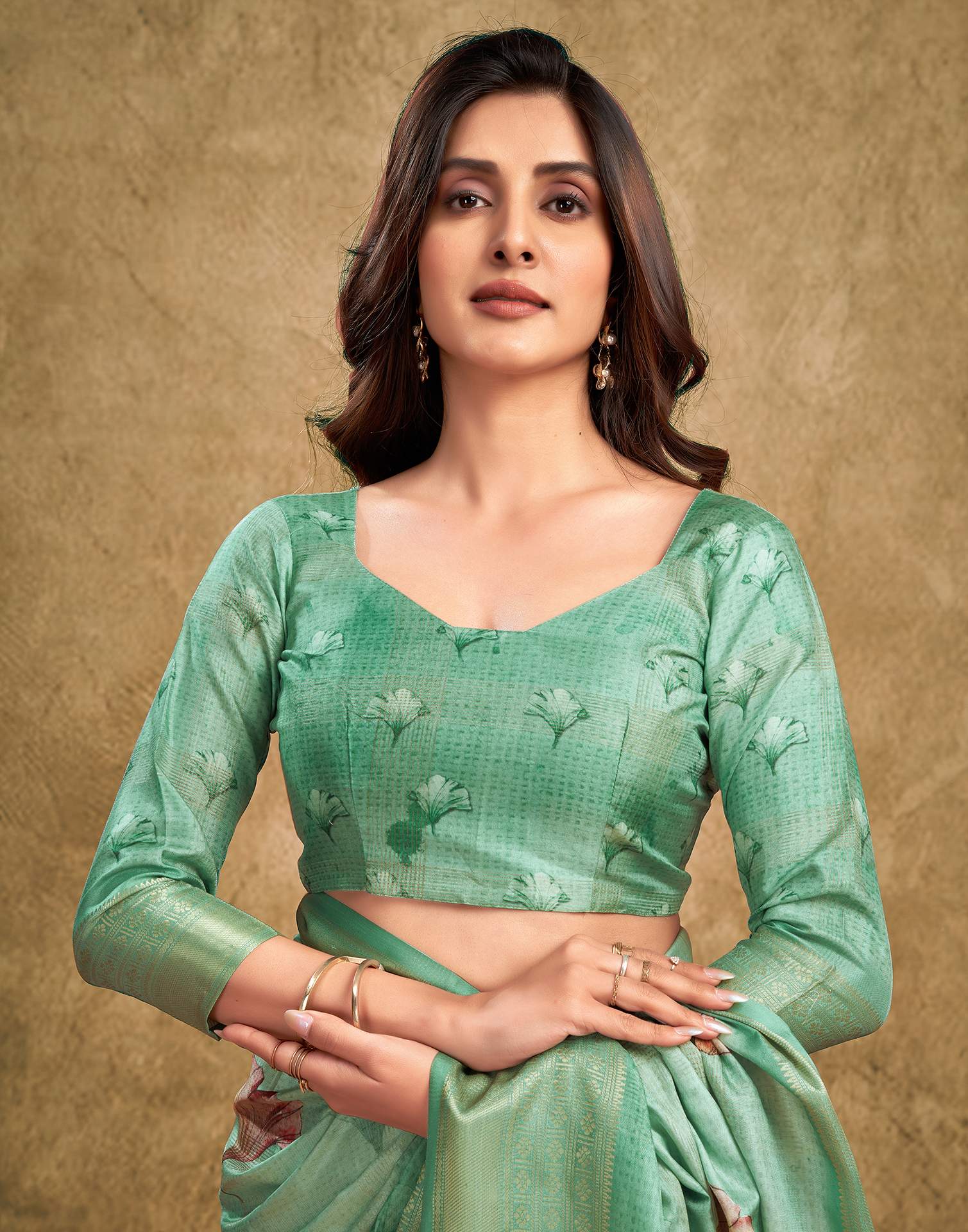 Light Pista Green Printed Silk Saree