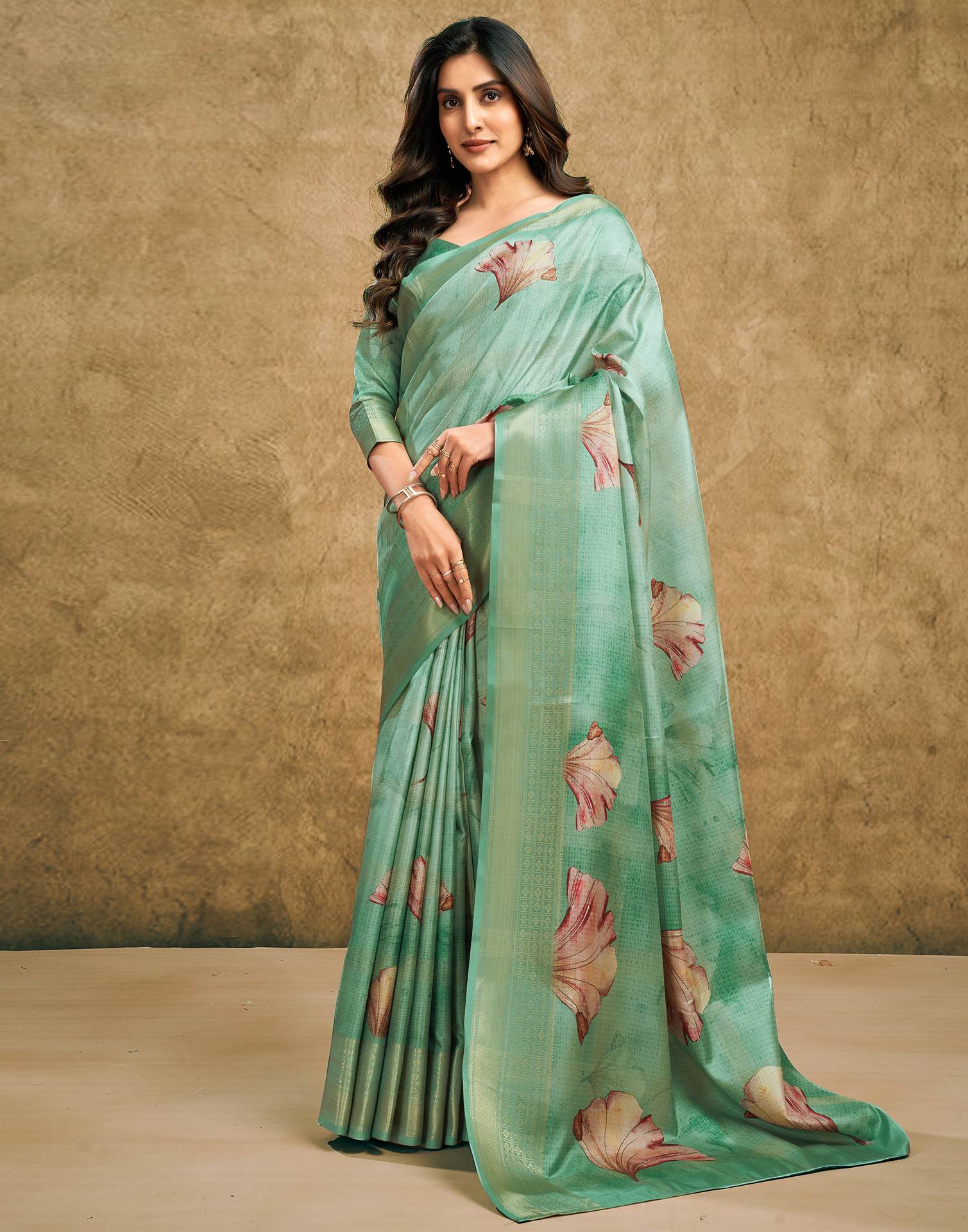 Light Pista Green Printed Silk Saree