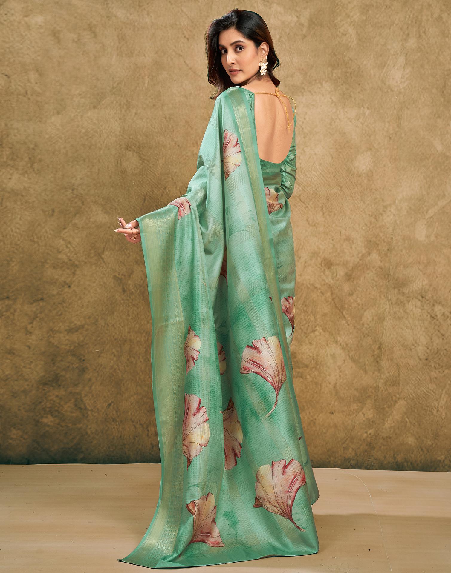 Light Pista Green Printed Silk Saree
