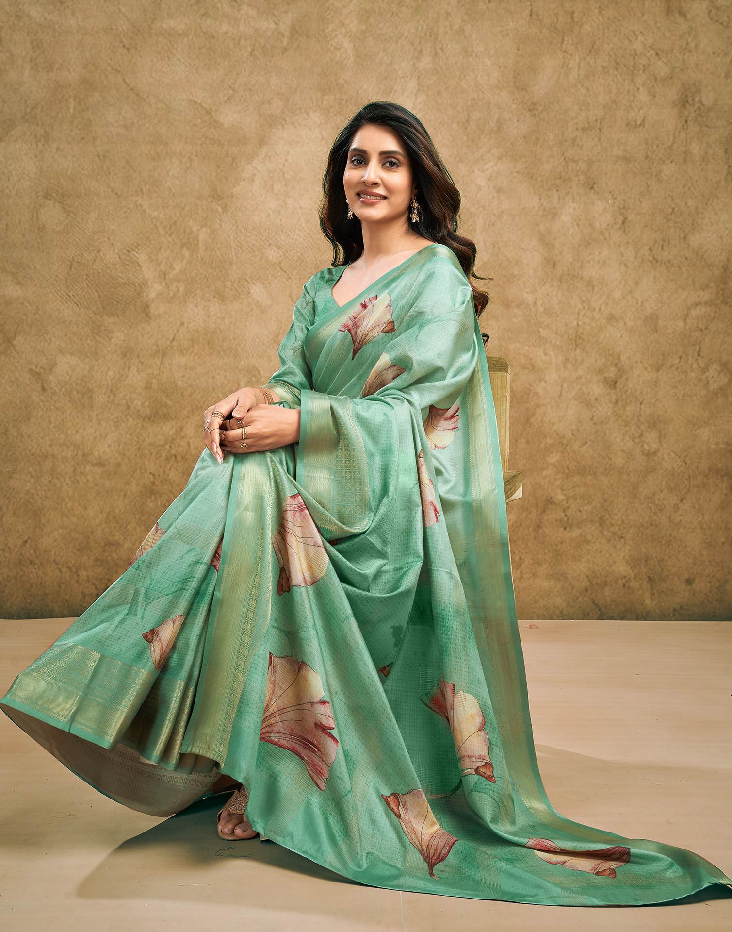Light Pista Green Printed Silk Saree
