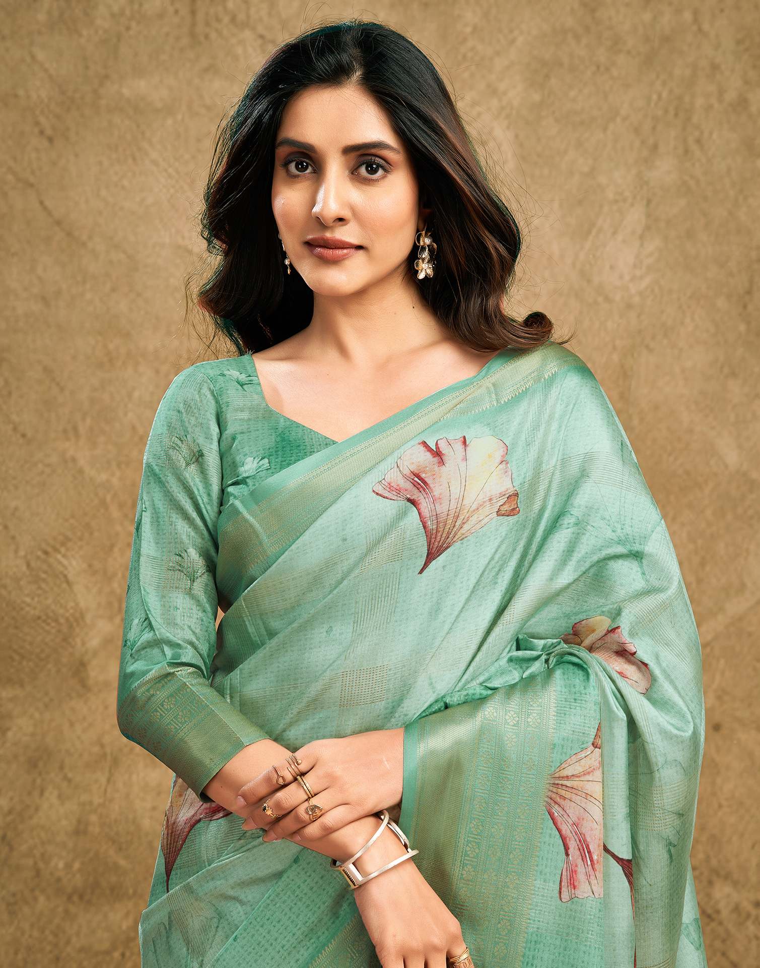 Light Pista Green Printed Silk Saree