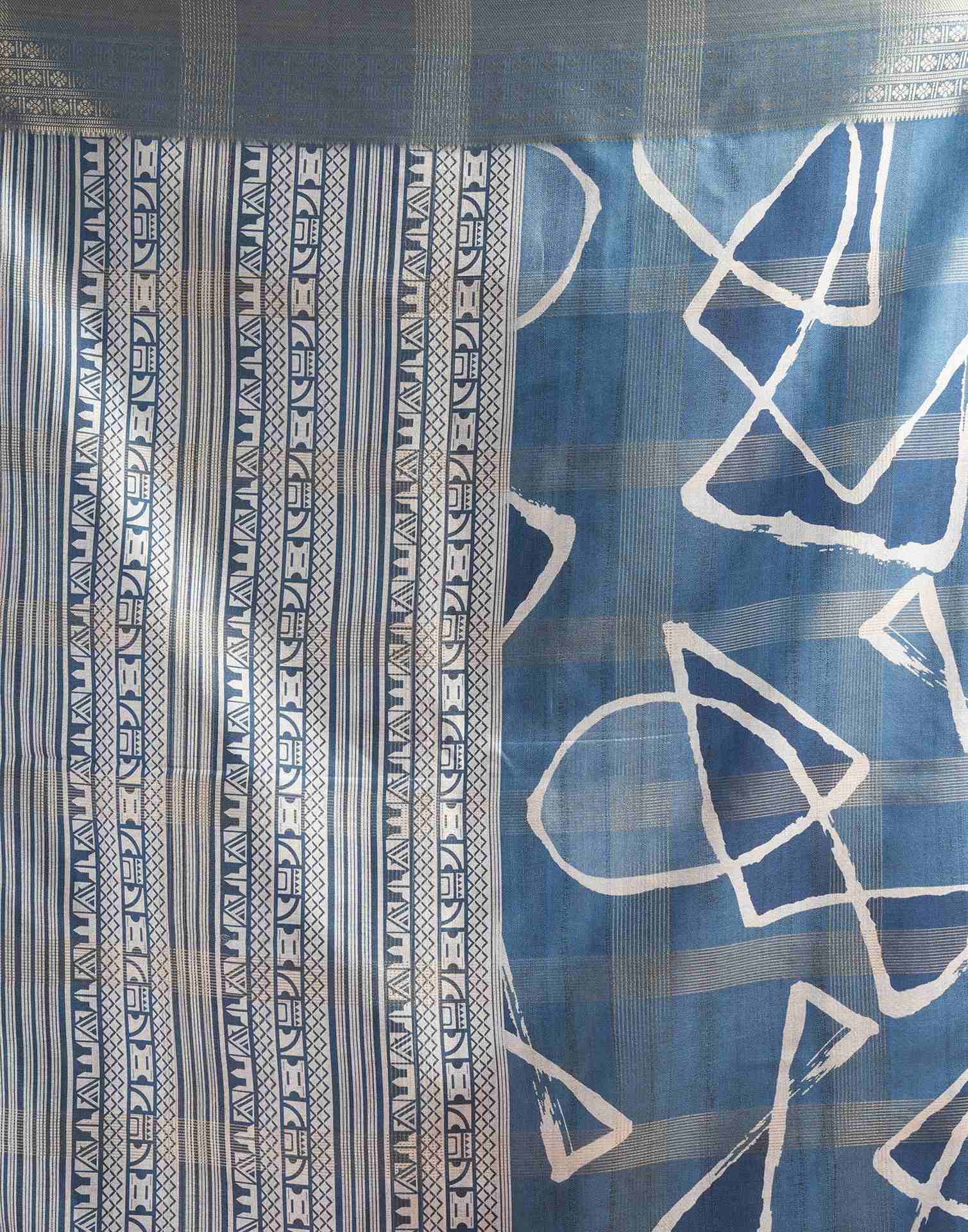 Dusty Blue Printed Silk Saree