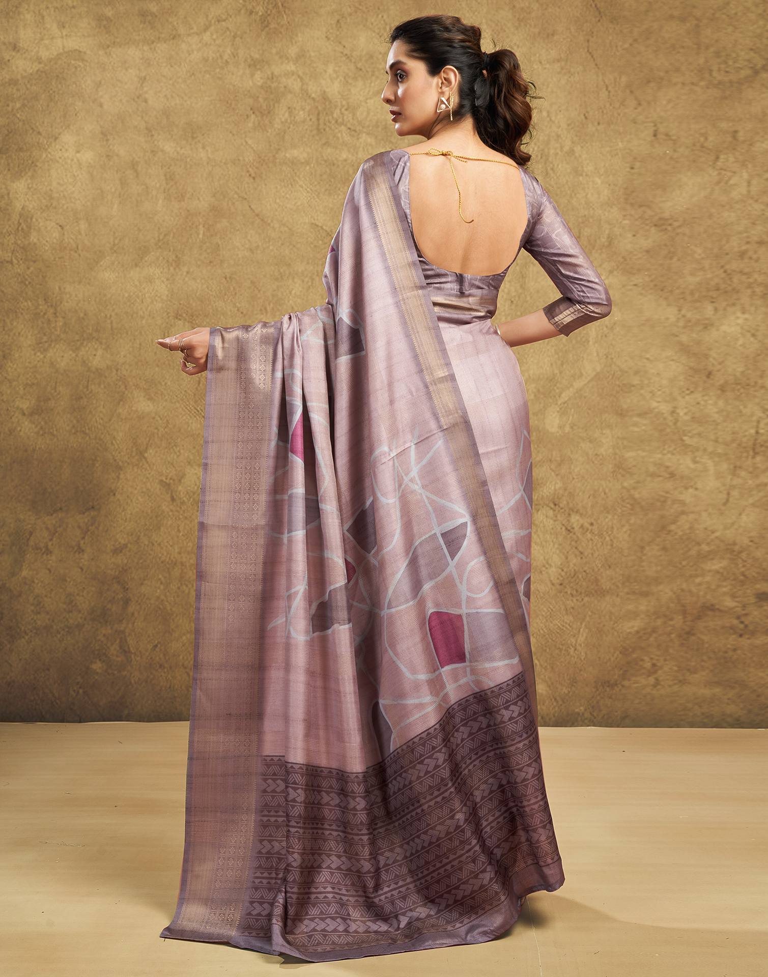Beige Printed Silk Saree