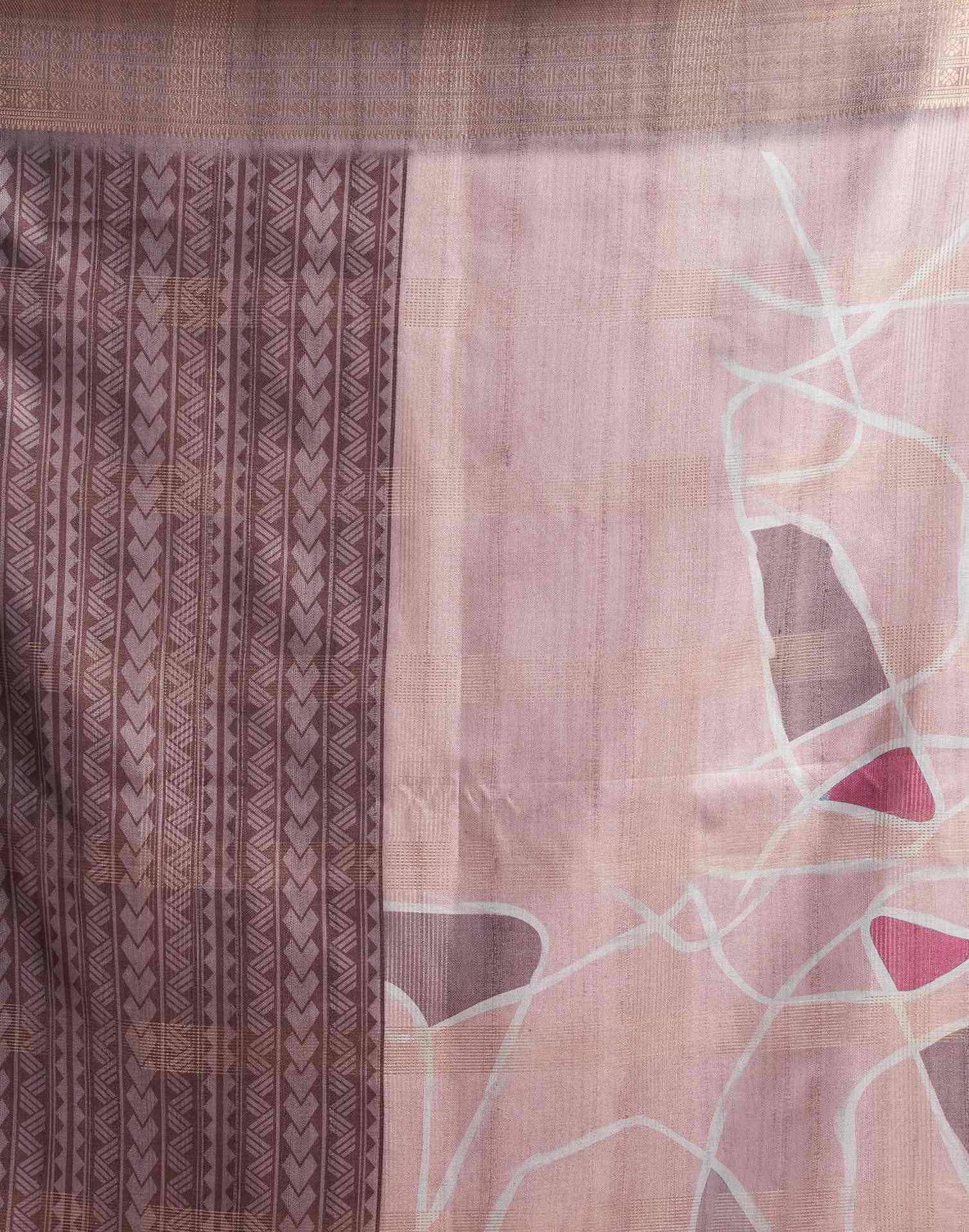 Beige Printed Silk Saree