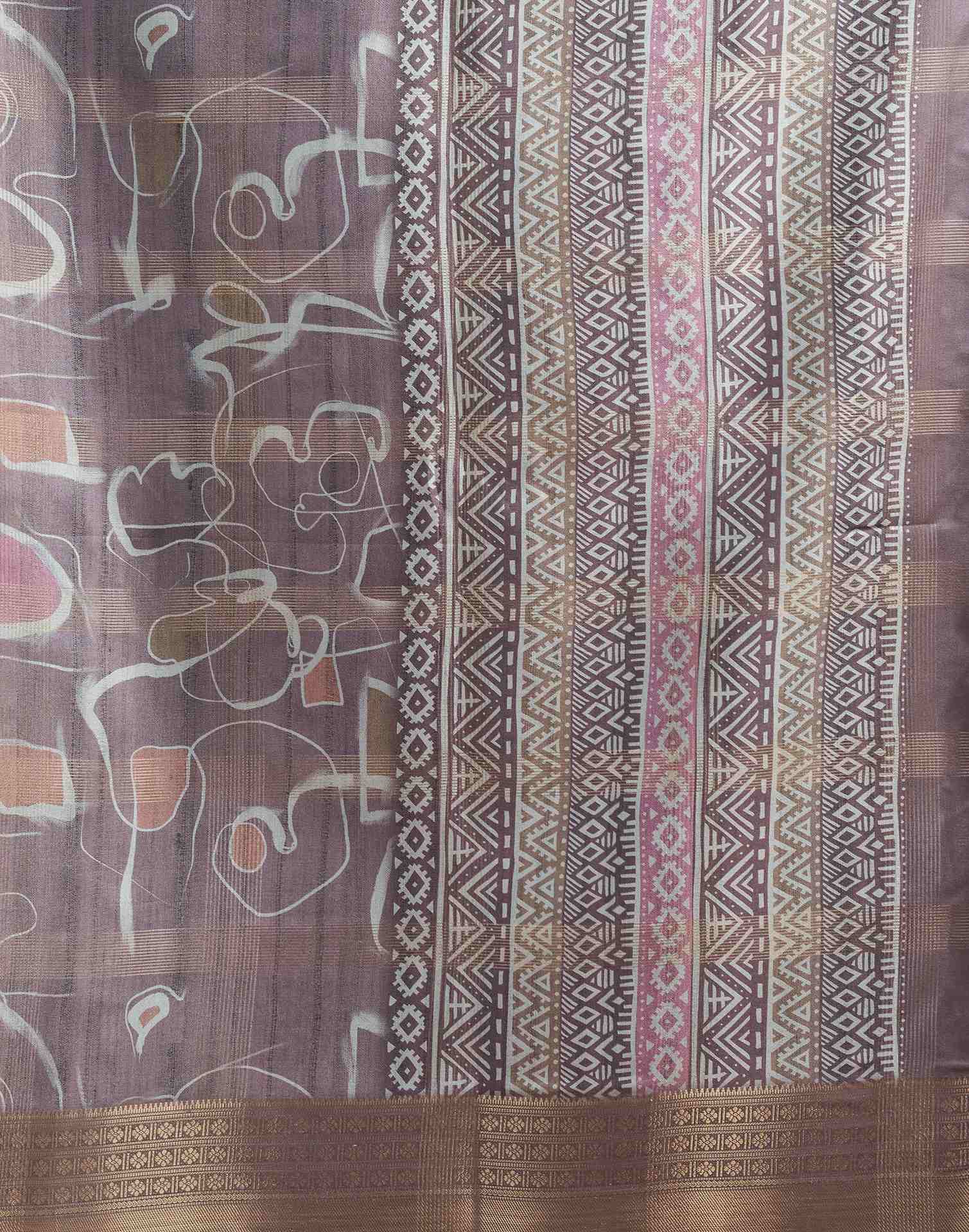 Stone Grey Printed Silk Saree