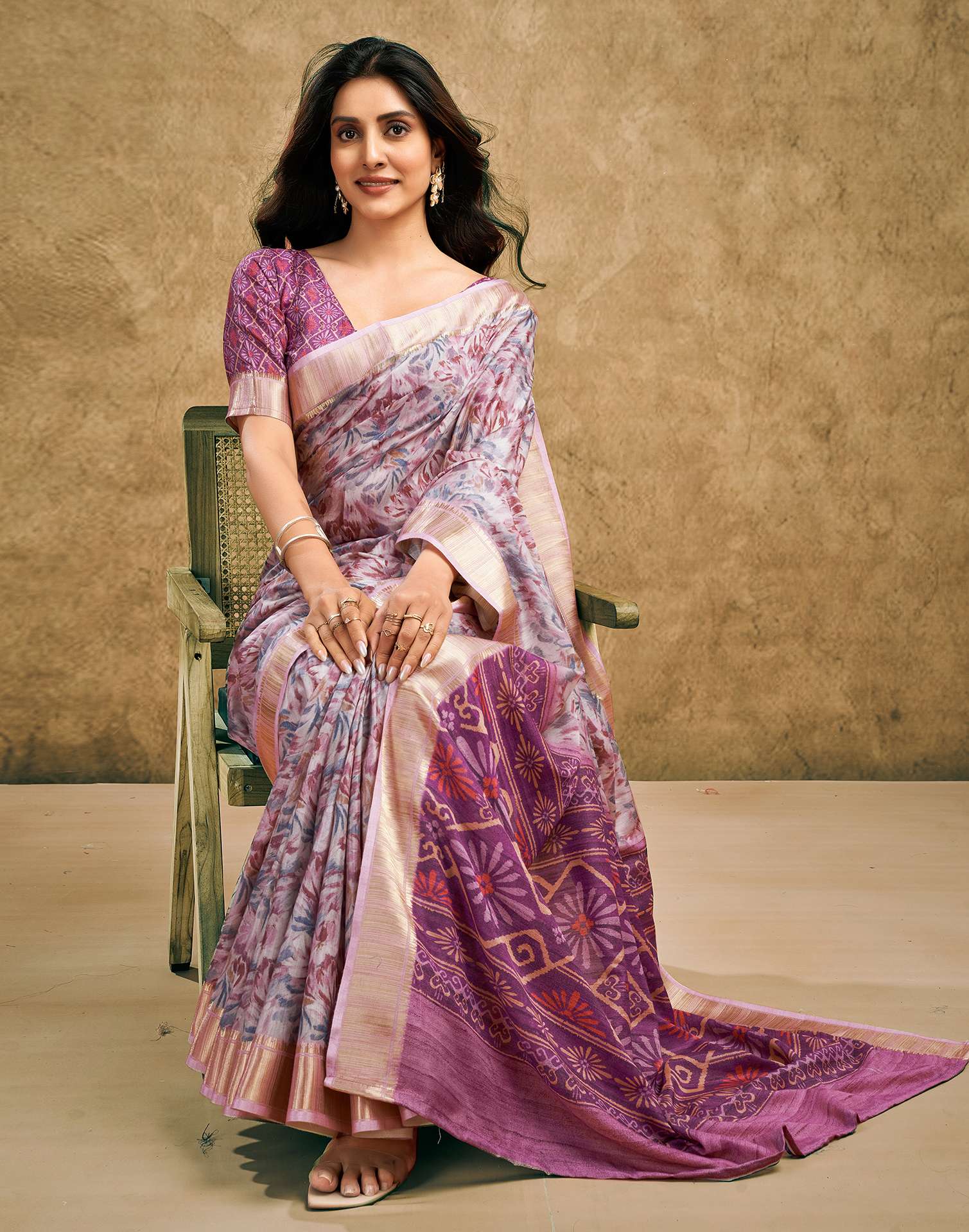 Grape Purple Printed Chanderi Saree