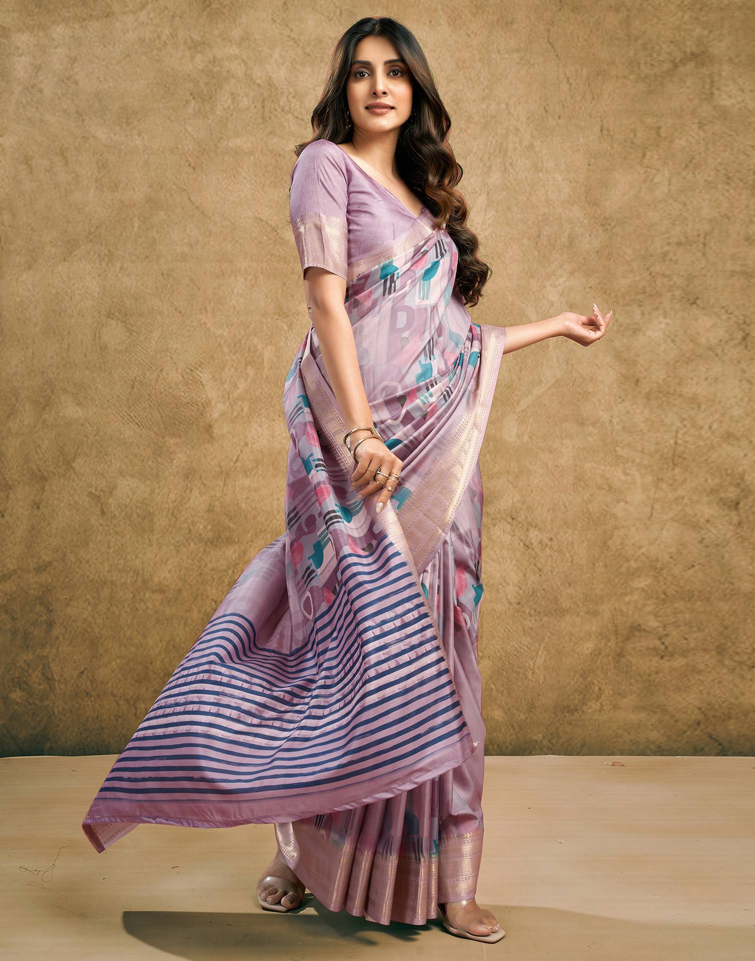Dusty Pink Printed Silk Saree