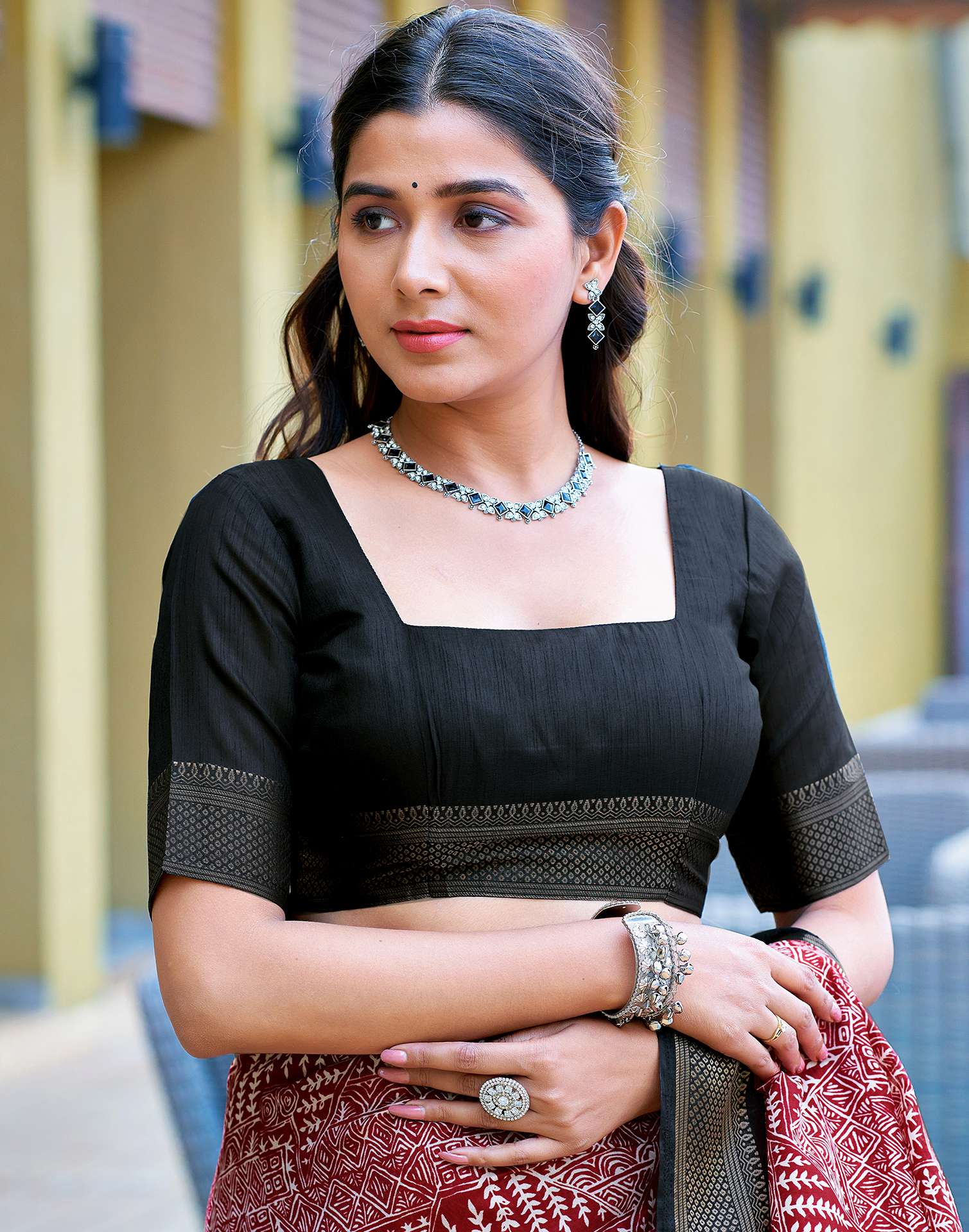 Maroon Printed Cotton Blend Saree