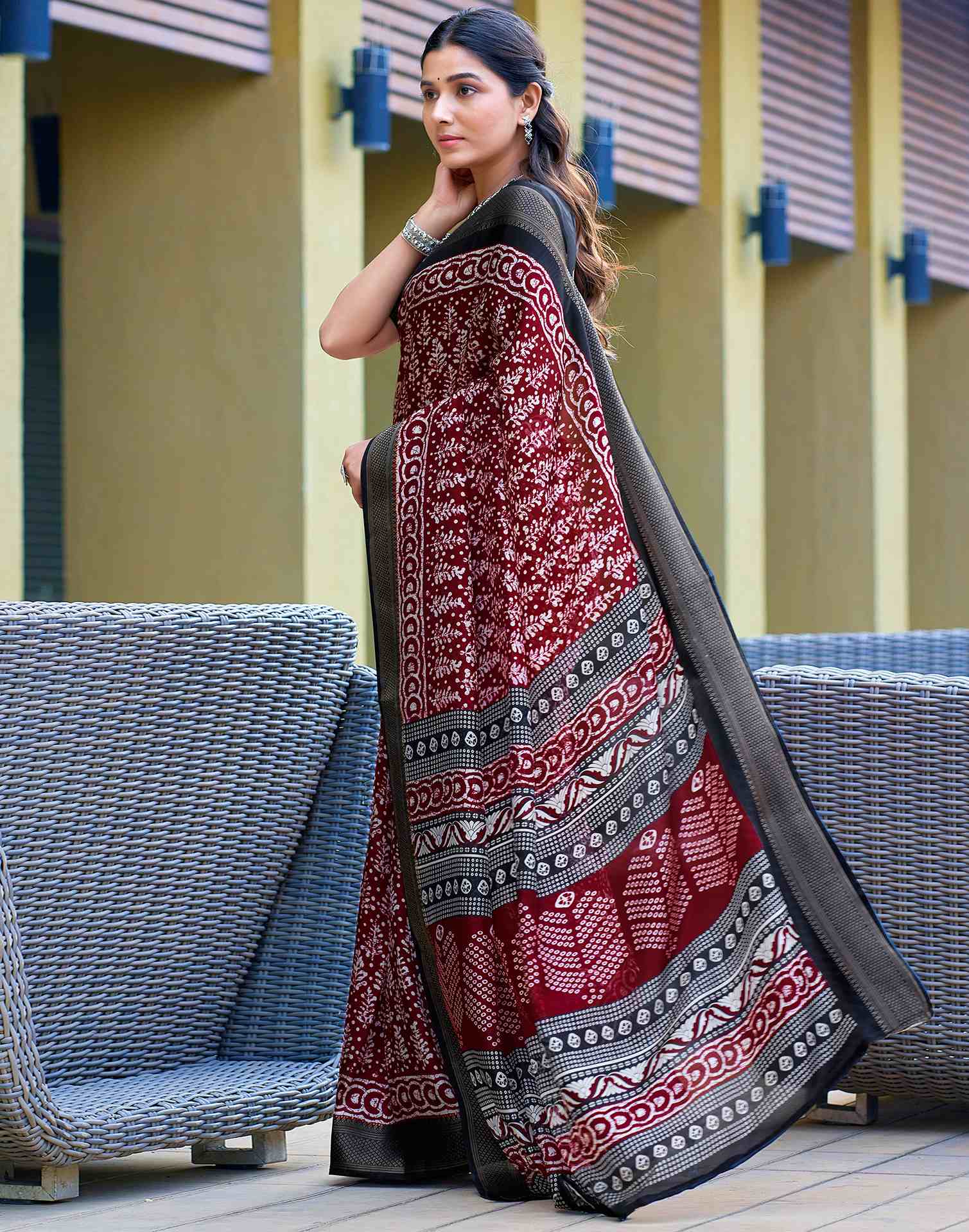 Maroon Printed Cotton Blend Saree