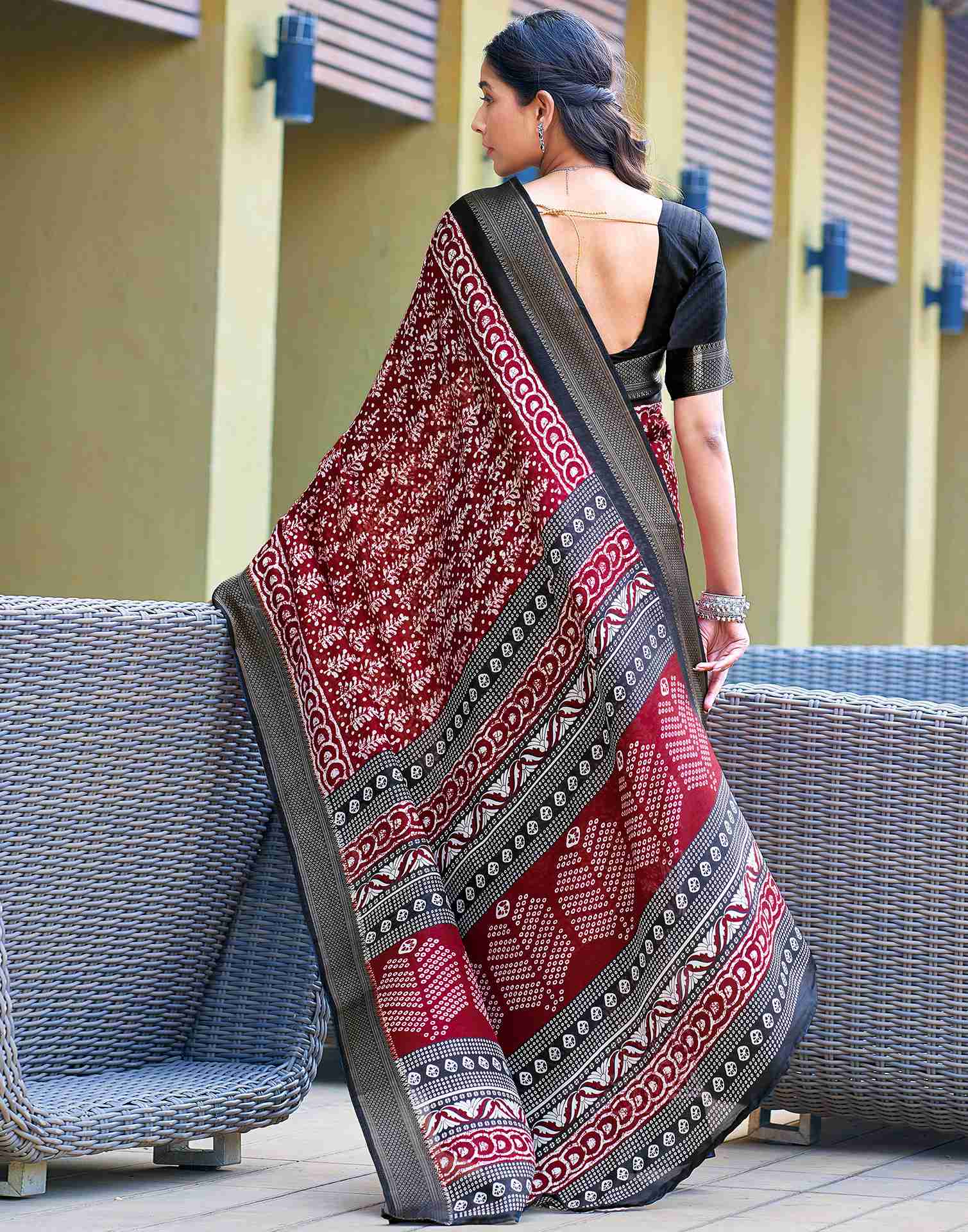 Maroon Printed Cotton Blend Saree
