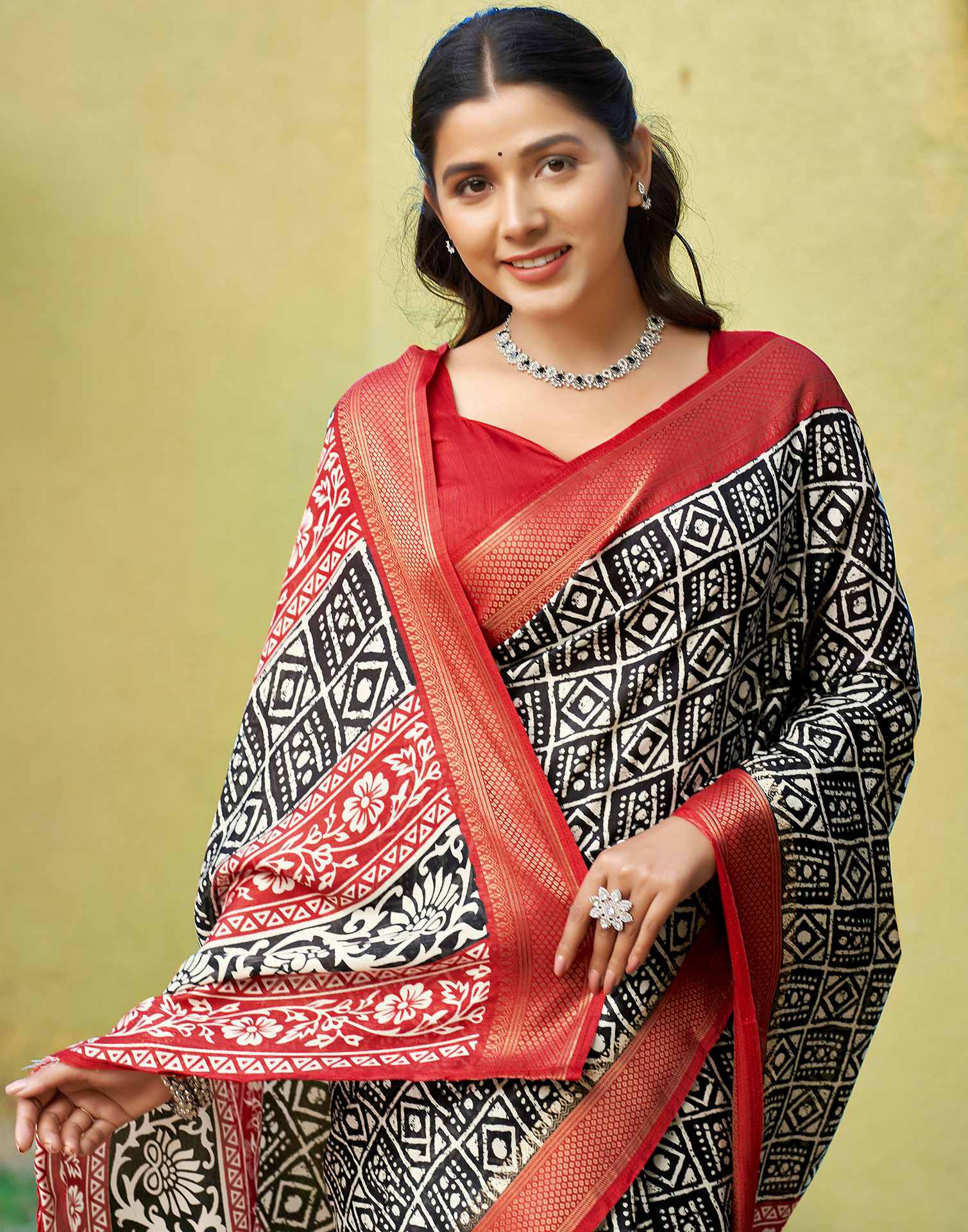 Black Printed Cotton Blend Saree