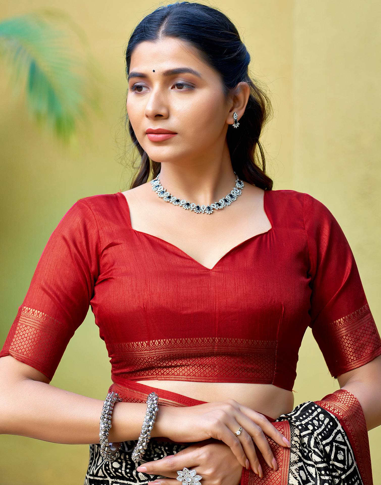 Black Printed Cotton Blend Saree