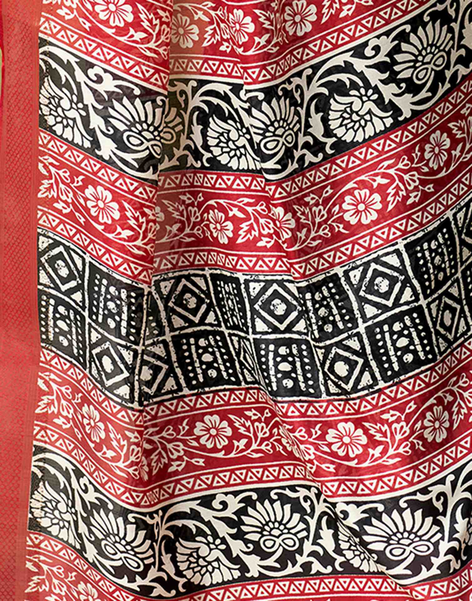 Black Printed Cotton Blend Saree