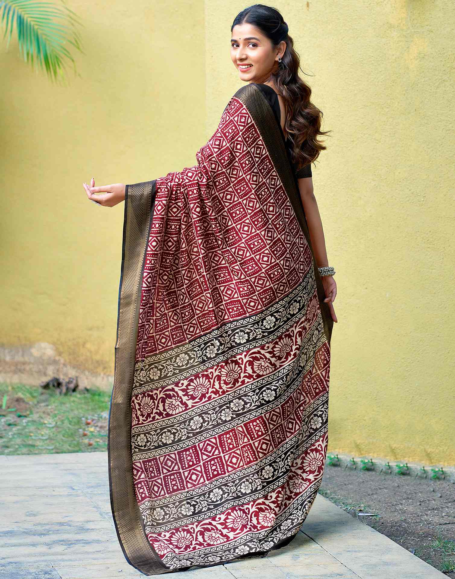 Maroon Printed Cotton Blend Saree