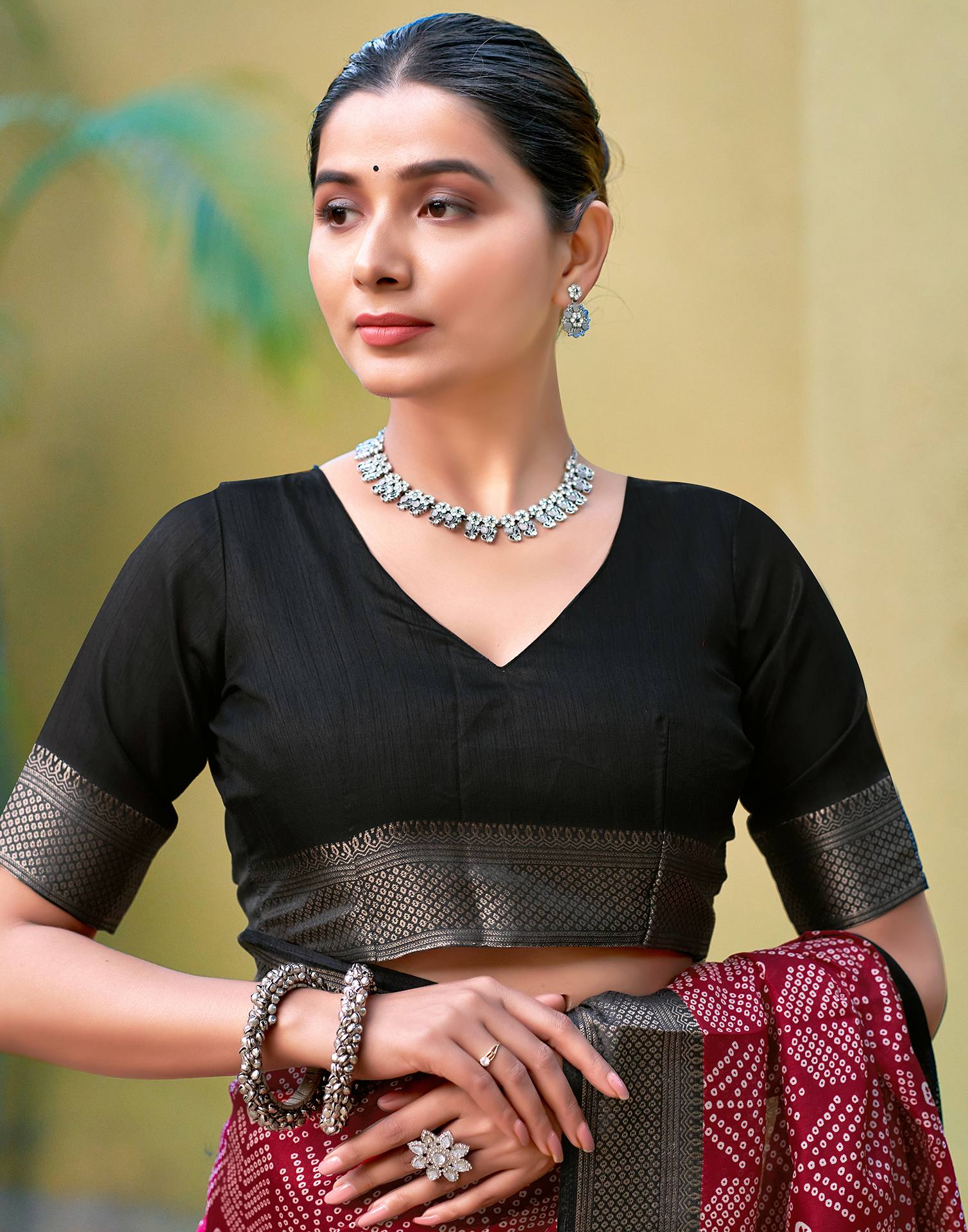 Maroon Bandhani Printed Cotton Blend Saree
