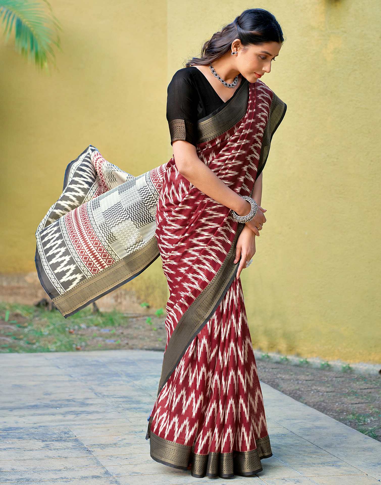 Maroon Printed Cotton Blend Saree