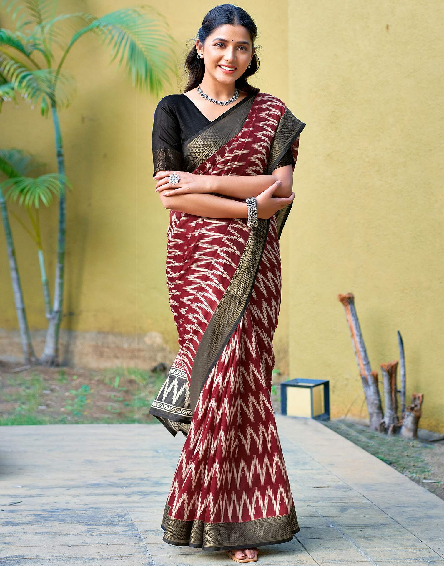 Maroon Printed Cotton Blend Saree