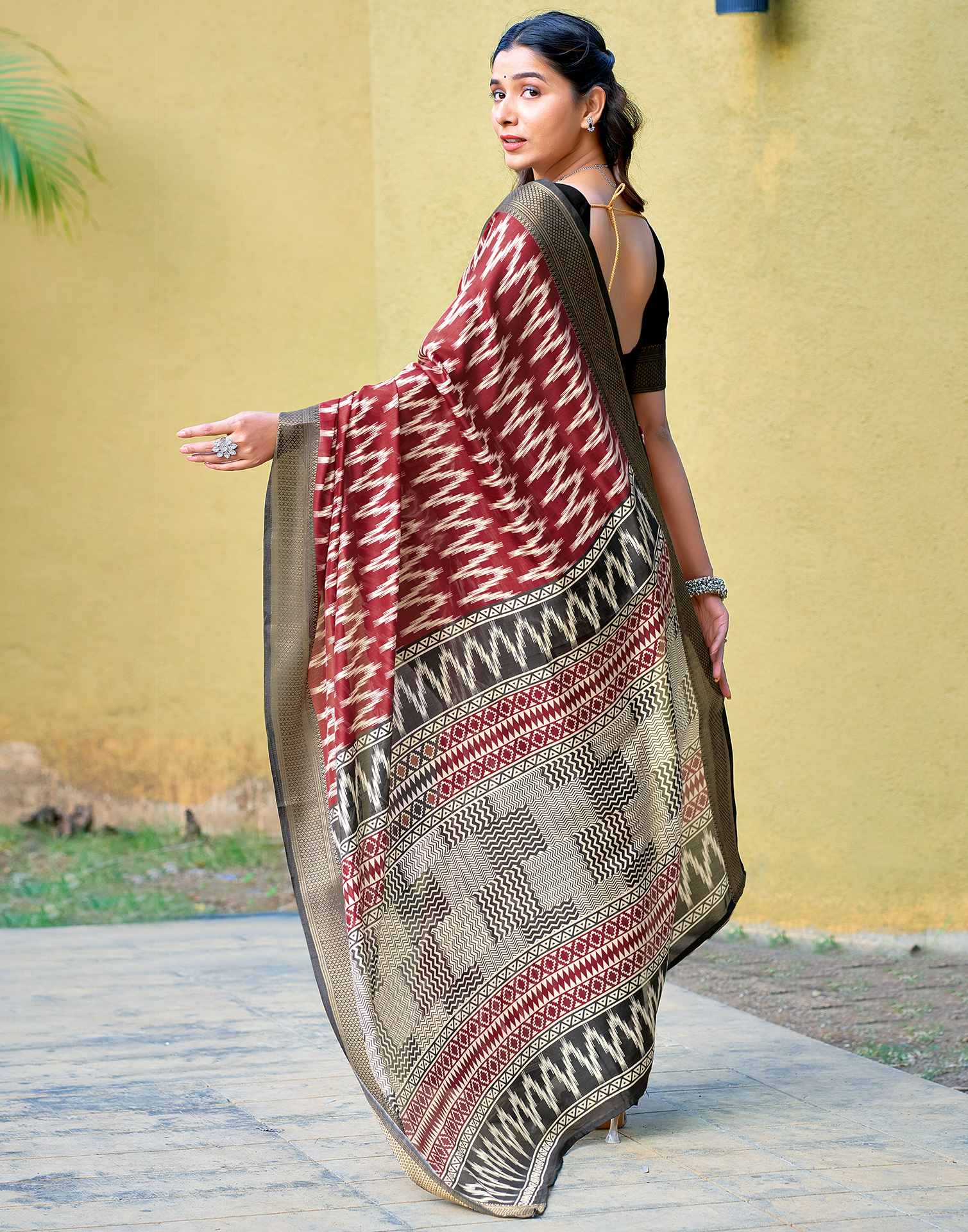 Maroon Printed Cotton Blend Saree