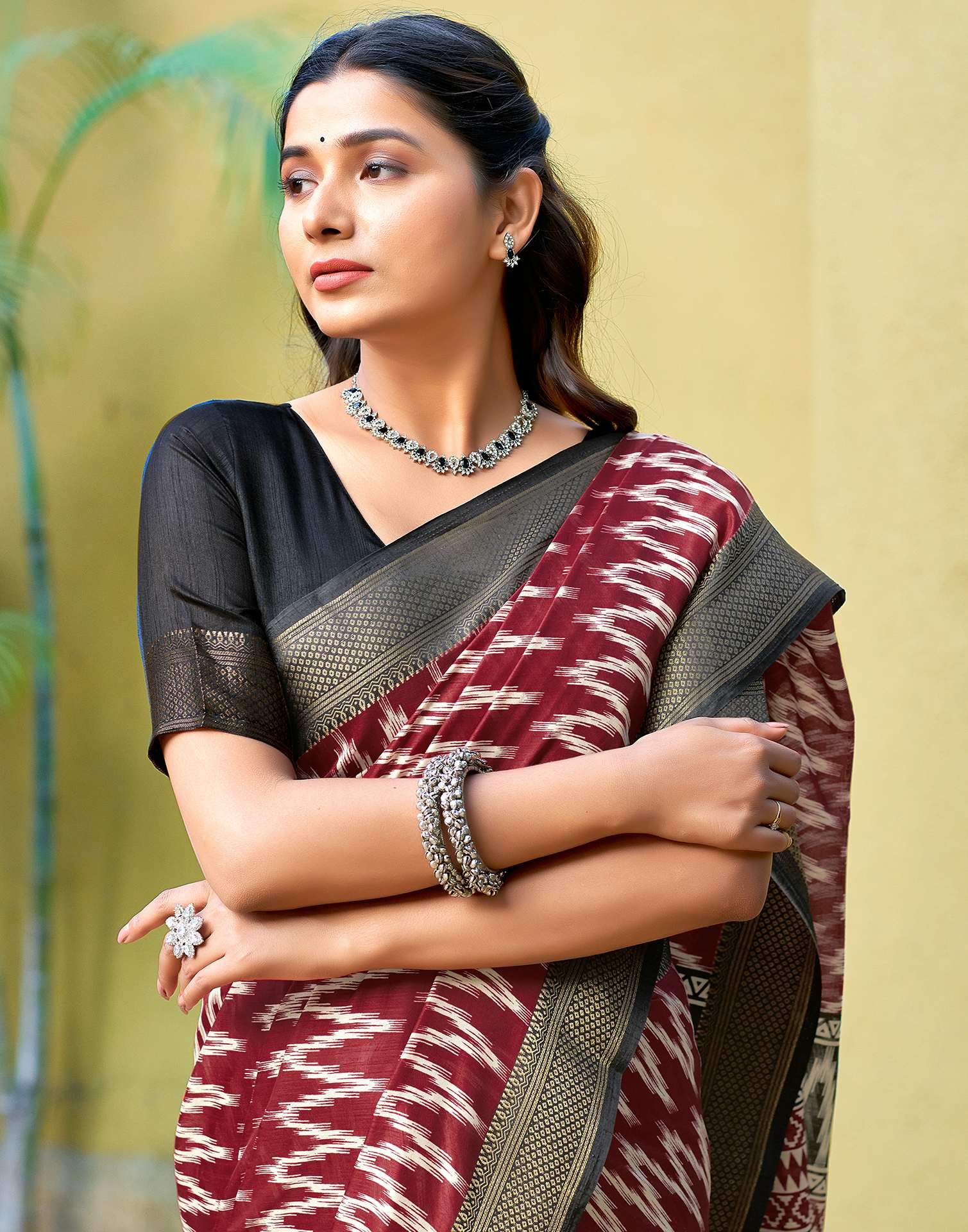 Maroon Printed Cotton Blend Saree
