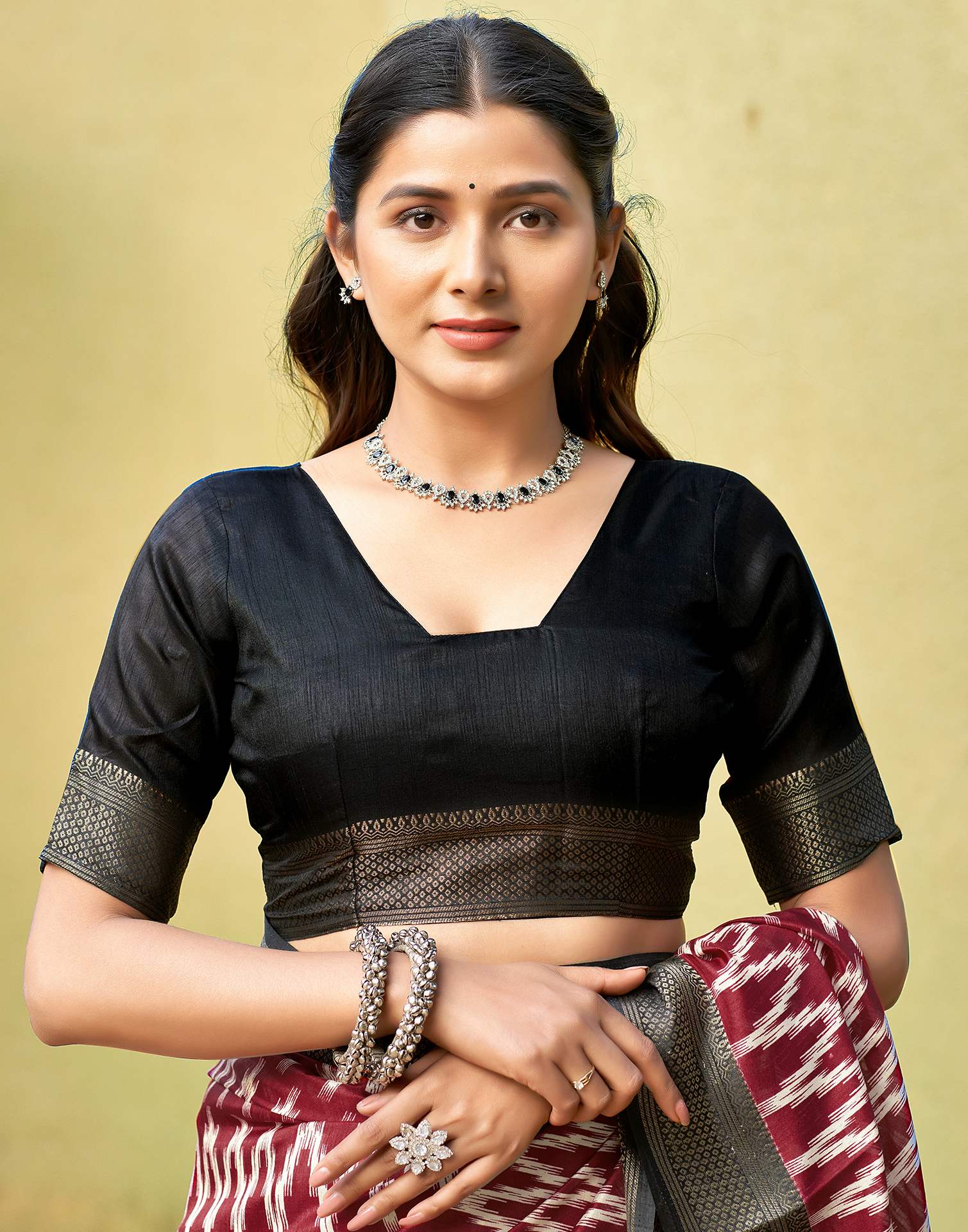 Maroon Printed Cotton Blend Saree