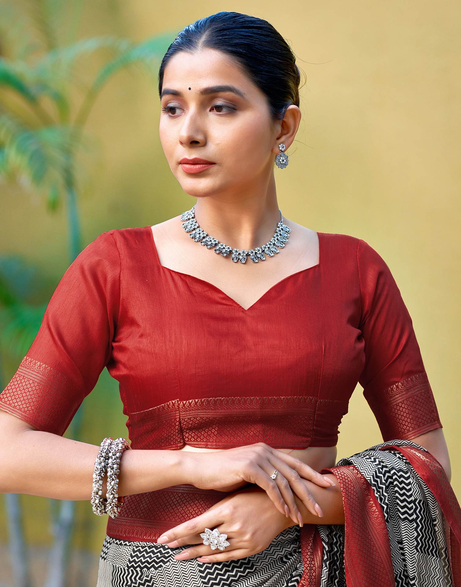 Black Printed Cotton Blend Saree