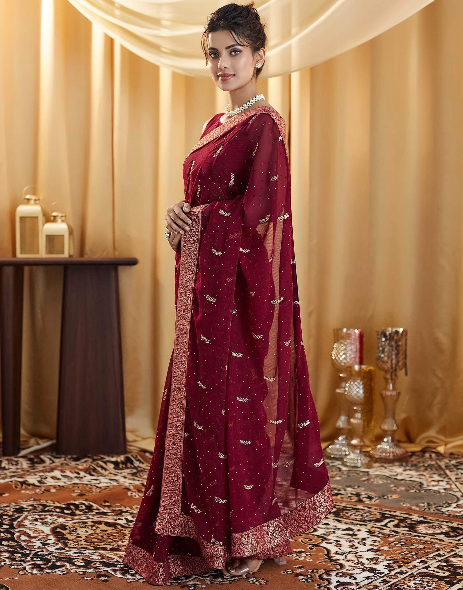Maroon Embroidery Georgette Saree