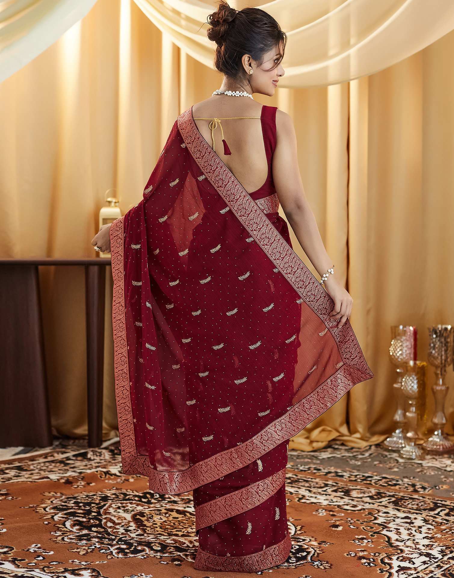 Maroon Embroidery Georgette Saree