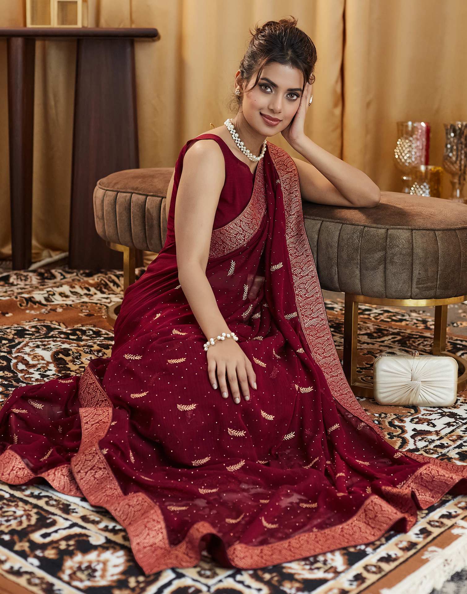 Maroon Embroidery Georgette Saree