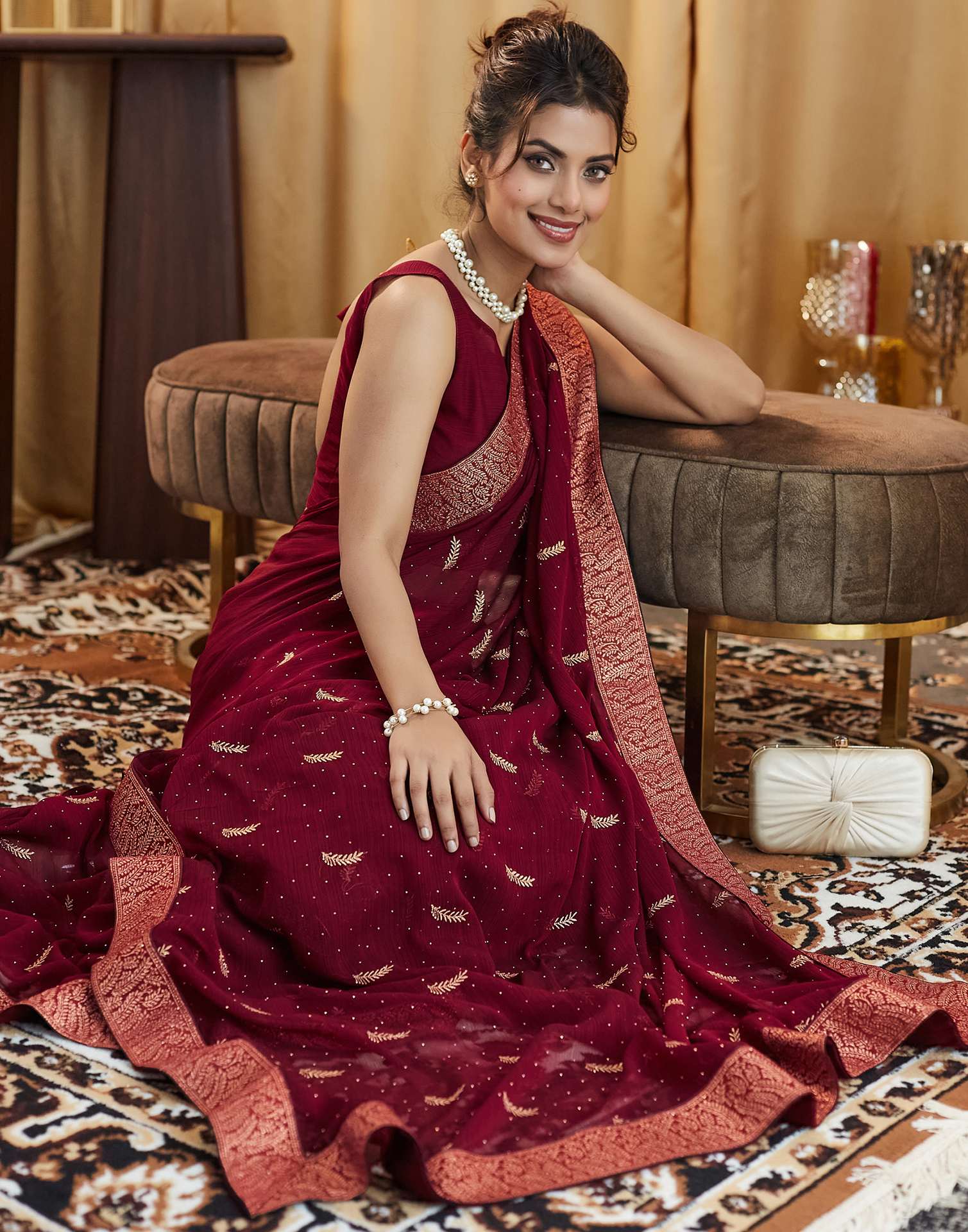 Maroon Embroidery Georgette Saree