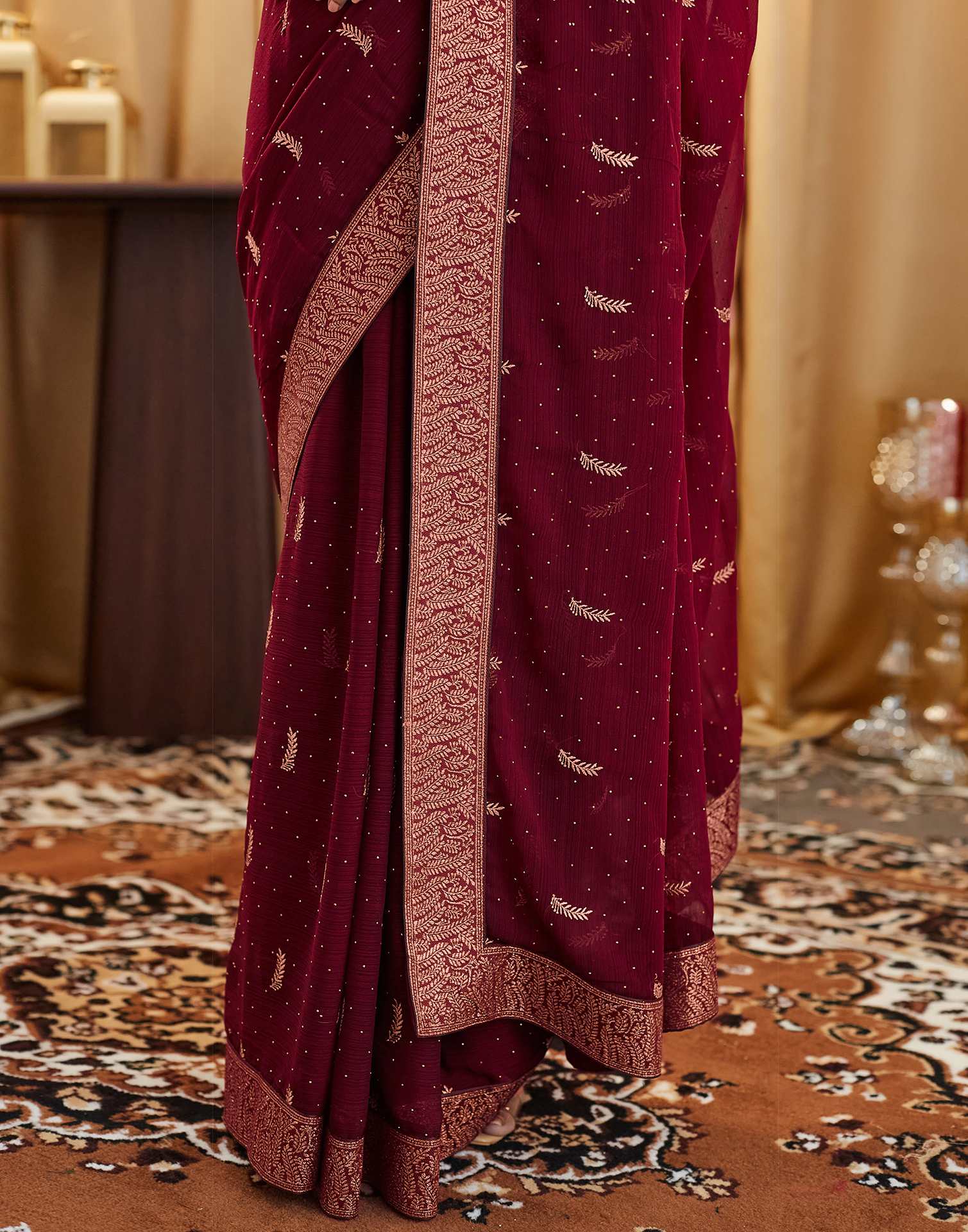 Maroon Embroidery Georgette Saree