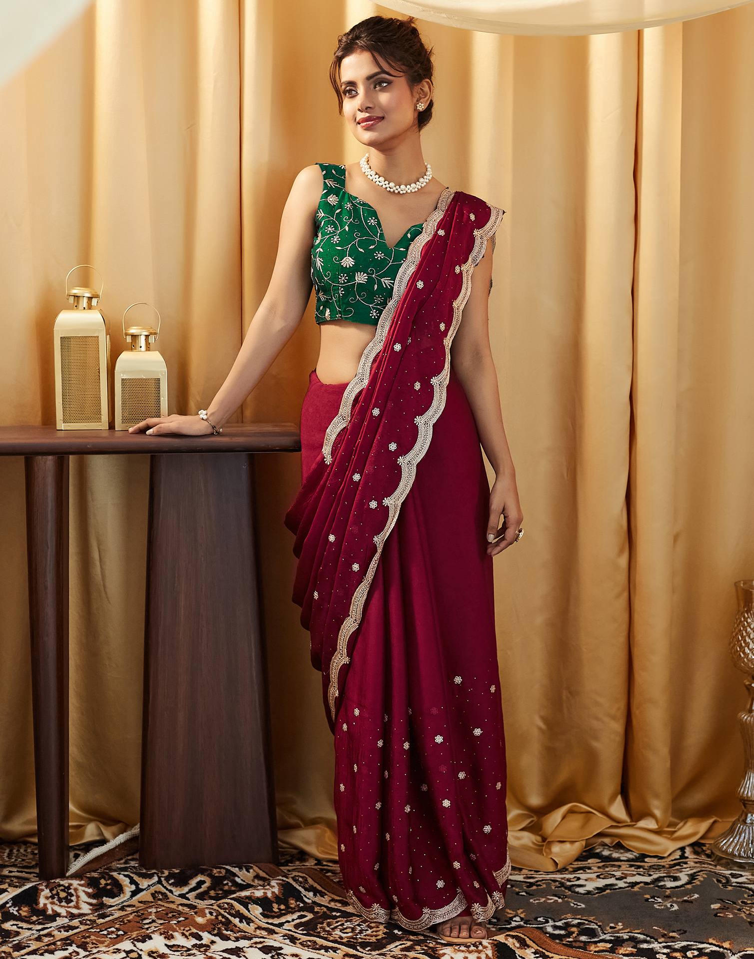 Maroon Embroidery Silk Saree