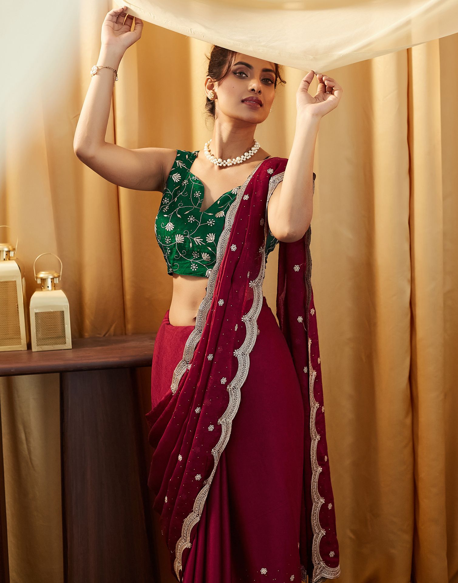 Maroon Embroidery Silk Saree
