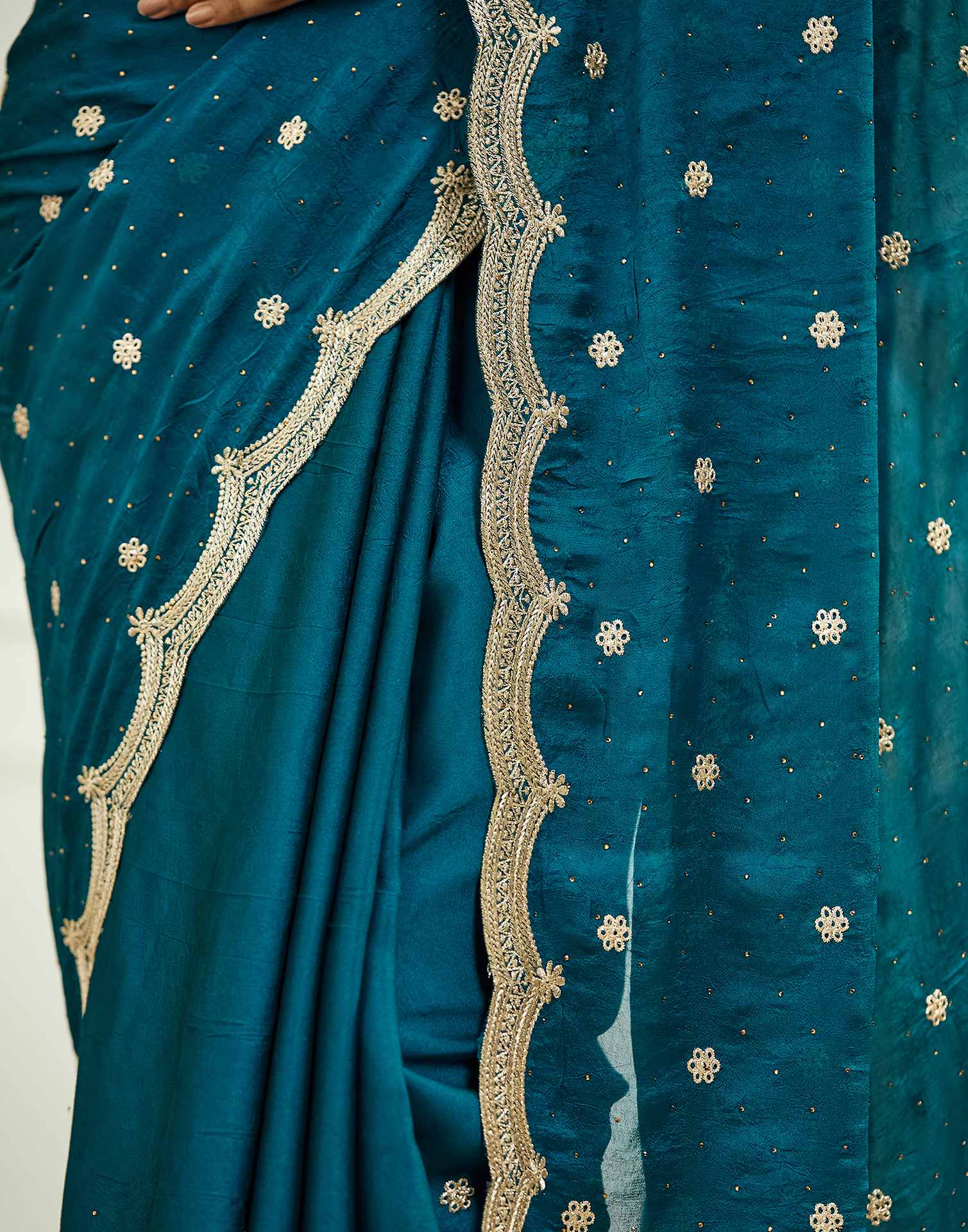 Teal Blue Embroidery Silk Saree