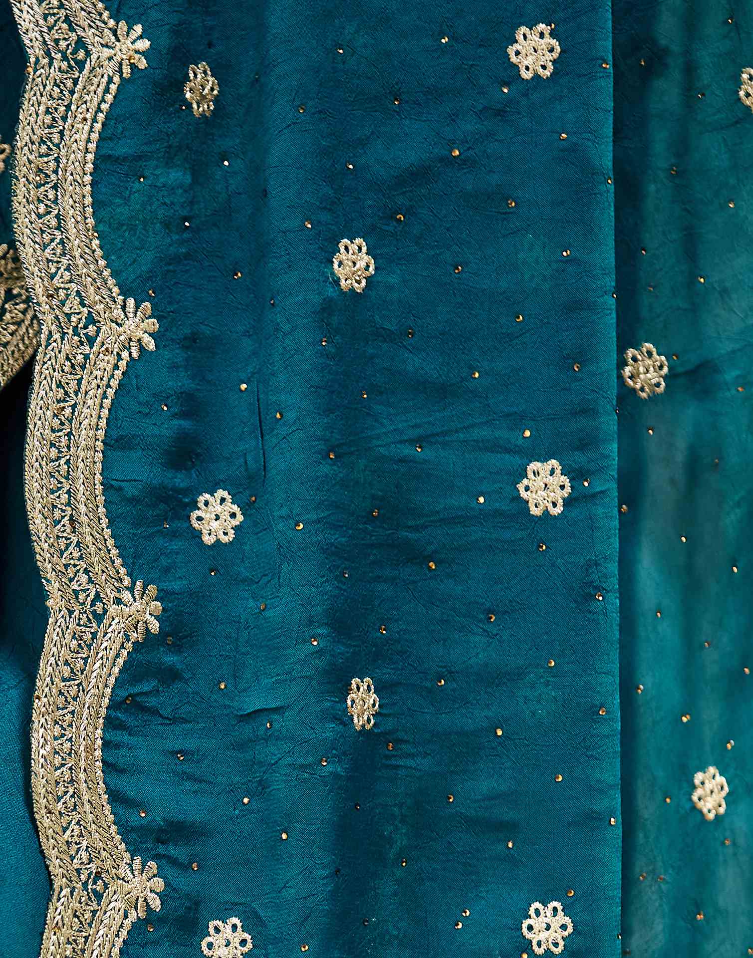 Teal Blue Embroidery Silk Saree