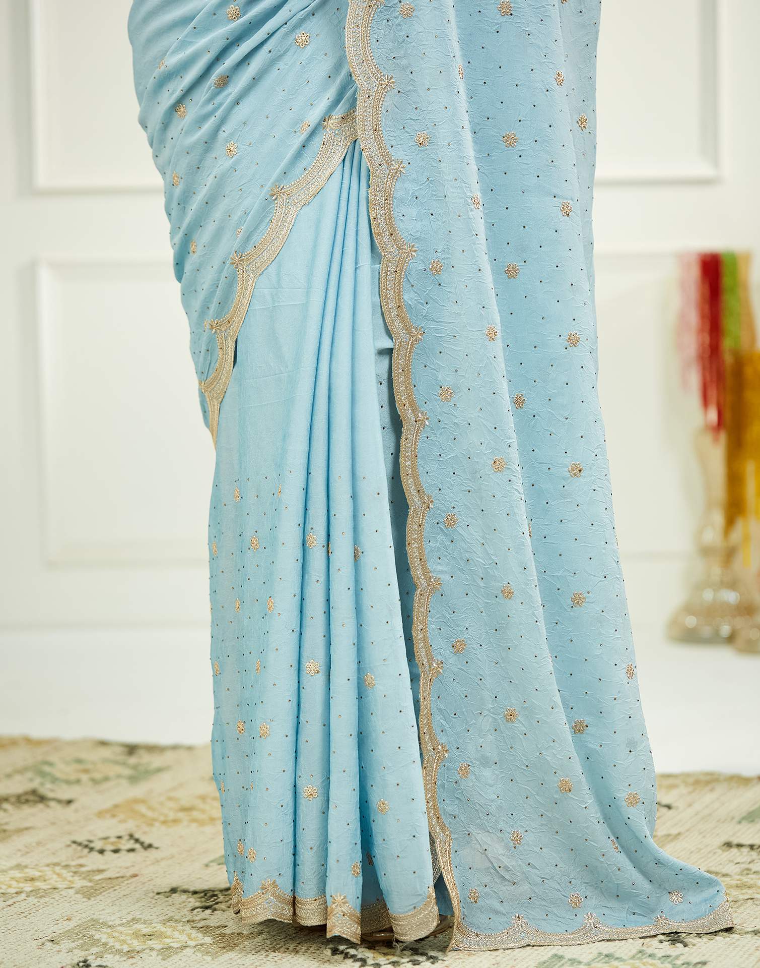 Light Blue Embroidery Silk Saree
