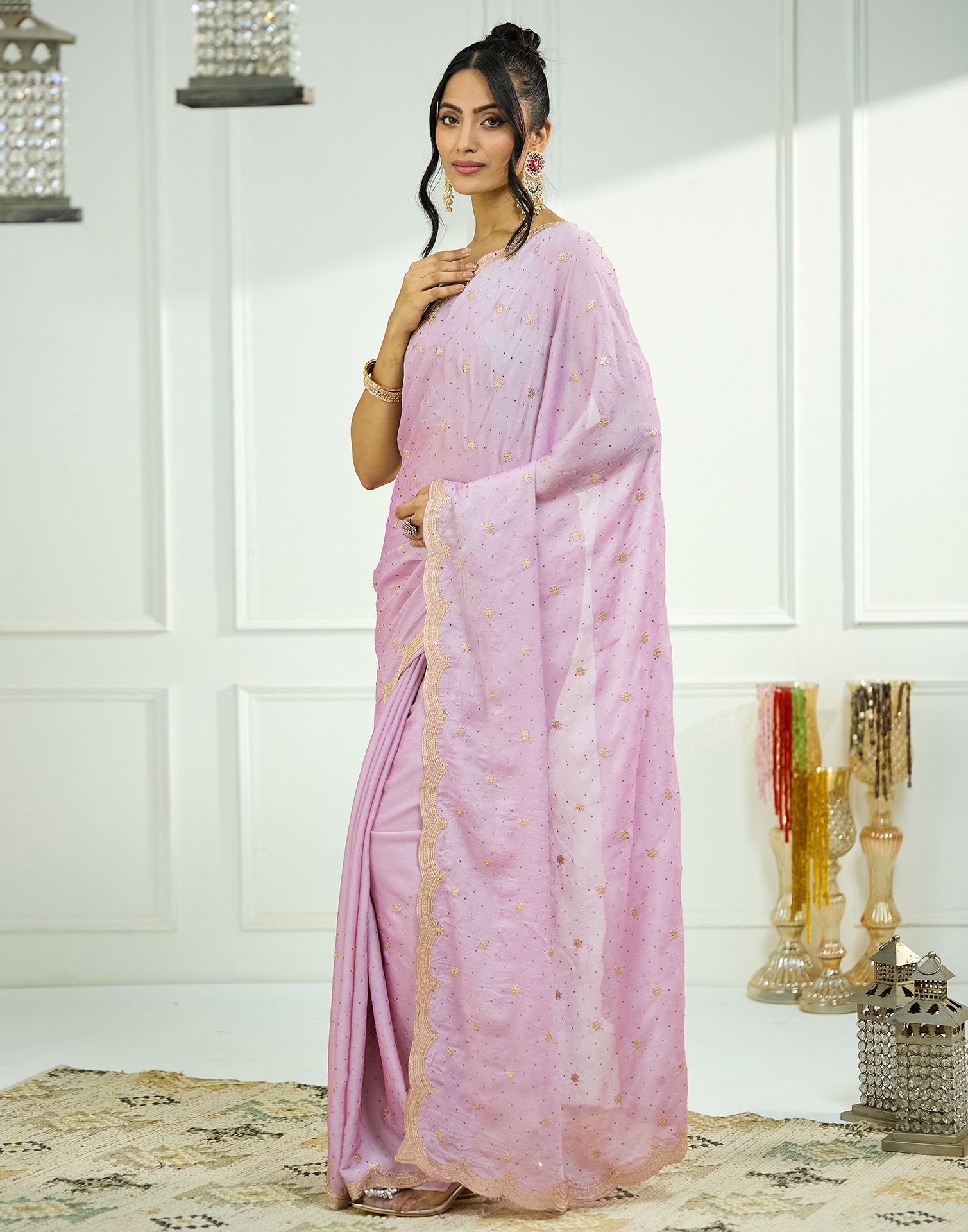 Light Pink Embroidery Silk Saree