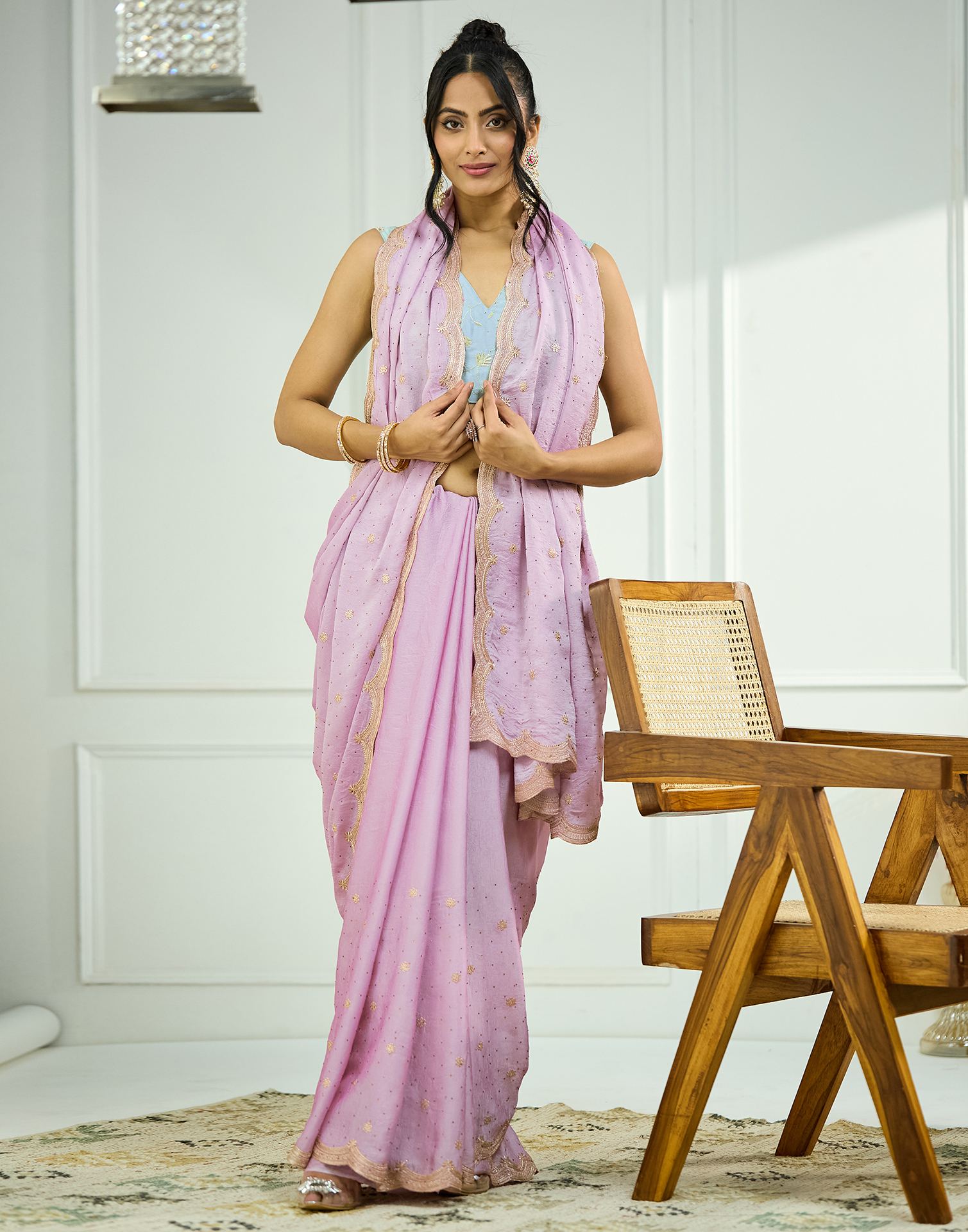 Light Pink Embroidery Silk Saree