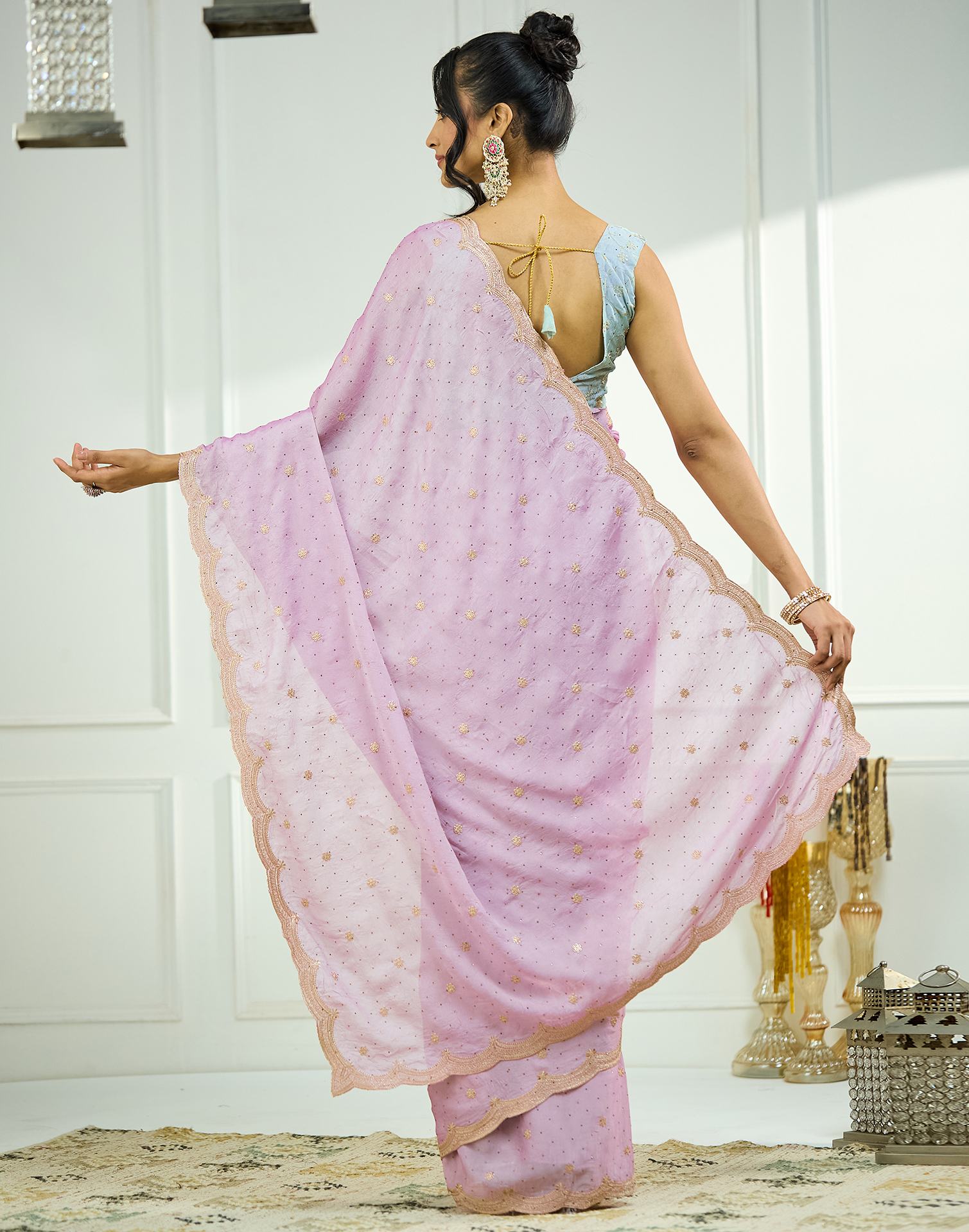 Light Pink Embroidery Silk Saree