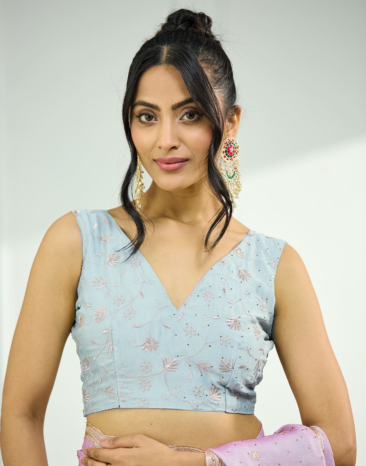Light Pink Embroidery Silk Saree