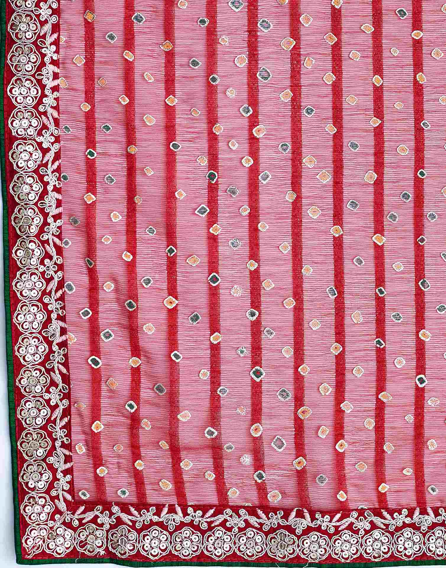 Red Bandhani Printed Georgette Saree