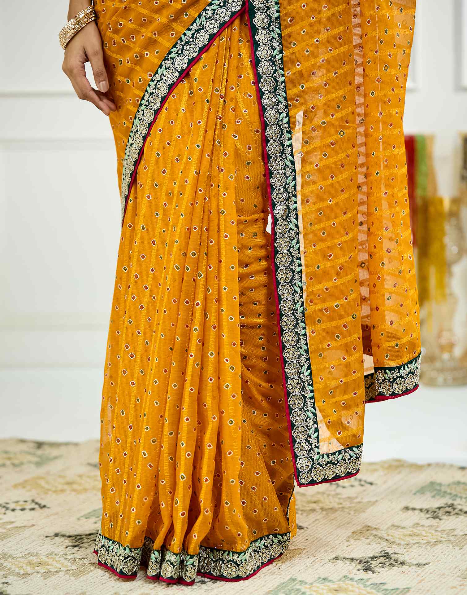 Turmeric Yellow Bandhani Printed Georgette Saree